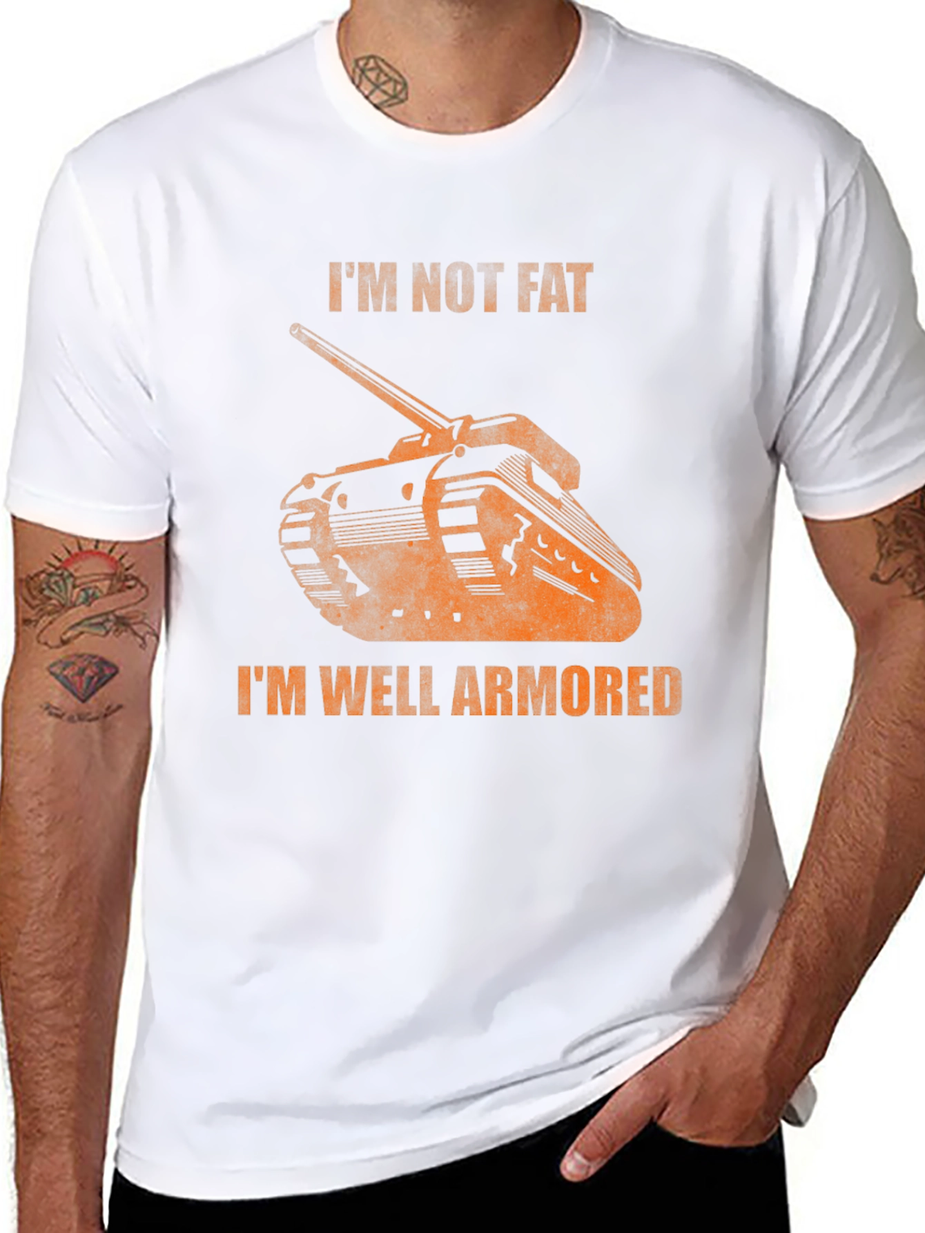 Black Funny Tank Graphic T-Shirt: I'm Not Fat, I'm Well Armored view 8