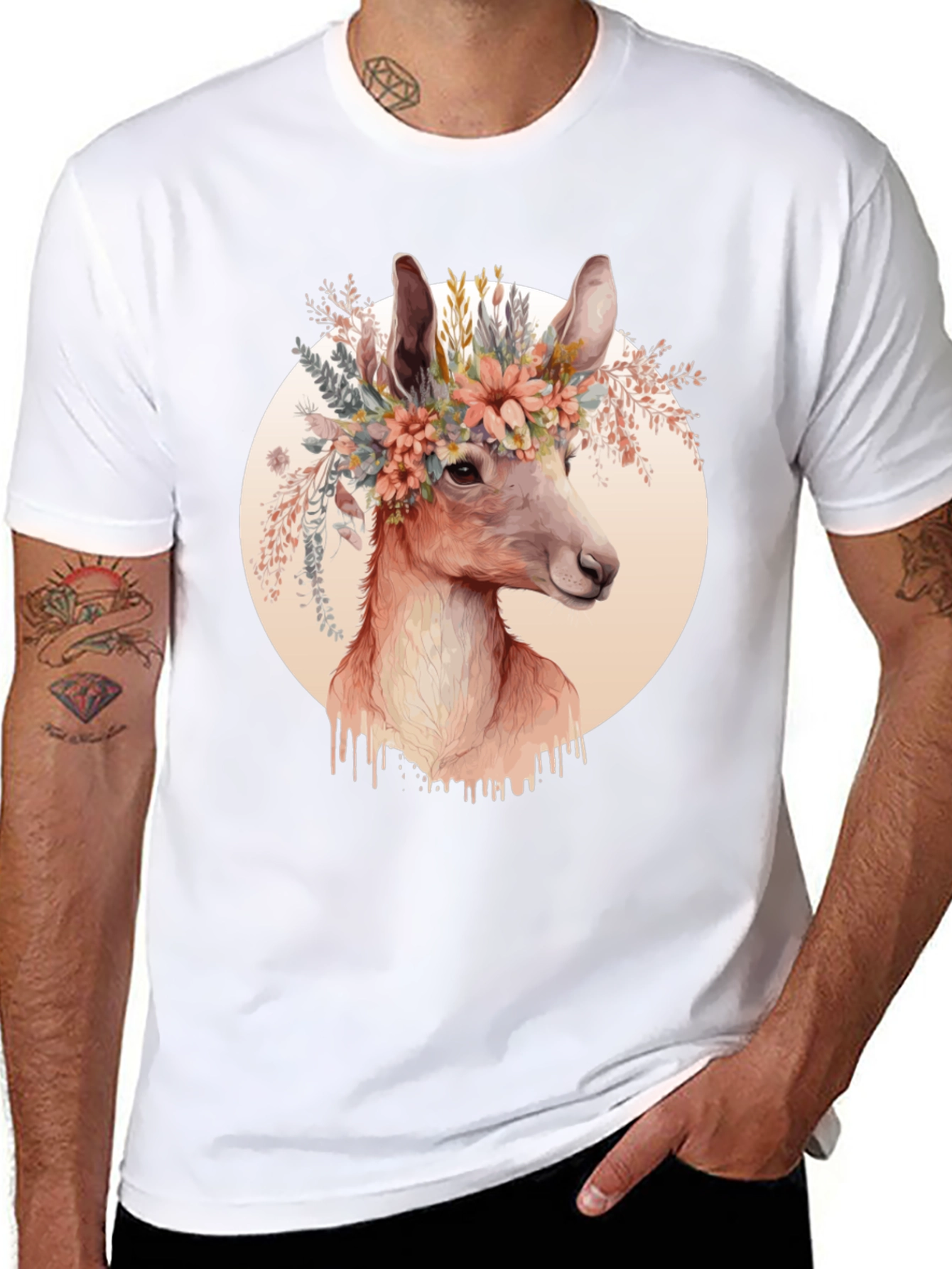 Black Floral Deer Graphic Tee - Trendy Unisex Shirt view 8