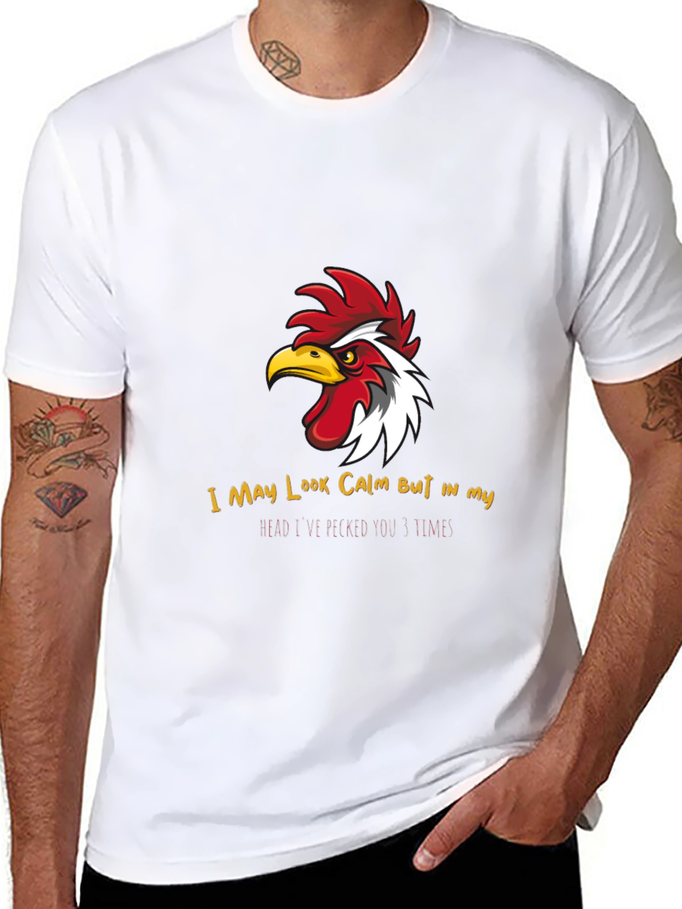 Black Calm Chicken Graphic Tee - Funny Rooster T-Shirt view 8