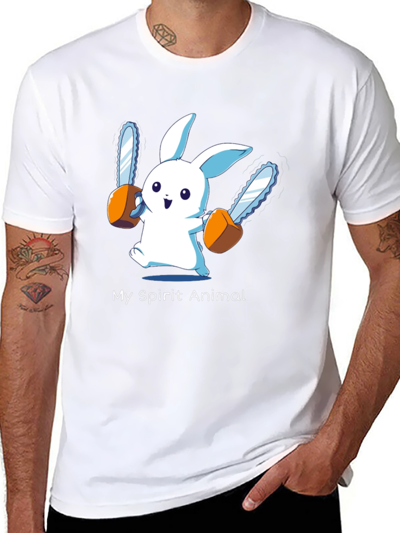 Black My Spirit Animal Chainsaw Bunny Graphic Tee view 8