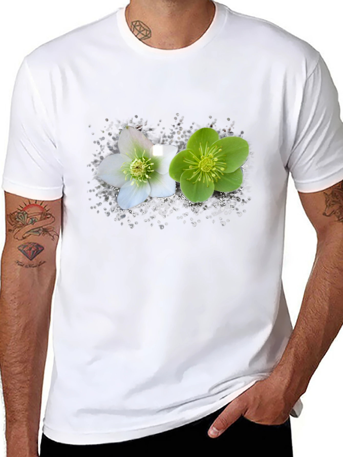 Black Floral Graphic Black T-Shirt - Nature Inspired Tee view 8