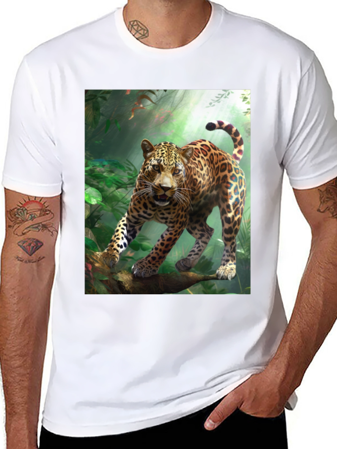 Black Leopard Jungle Graphic Tee - Wild Animal Print view 8