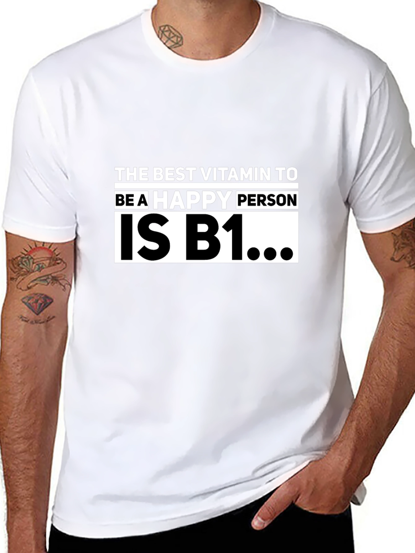 Black The Best Vitamin To Be A Happy Person Is B1 T-Shirt view 8