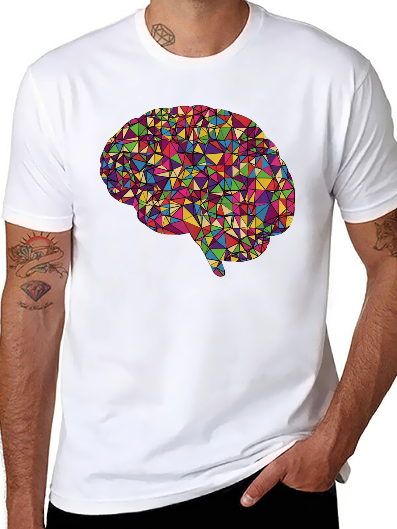 Geometric Brain Graphic Tee - Black - 8