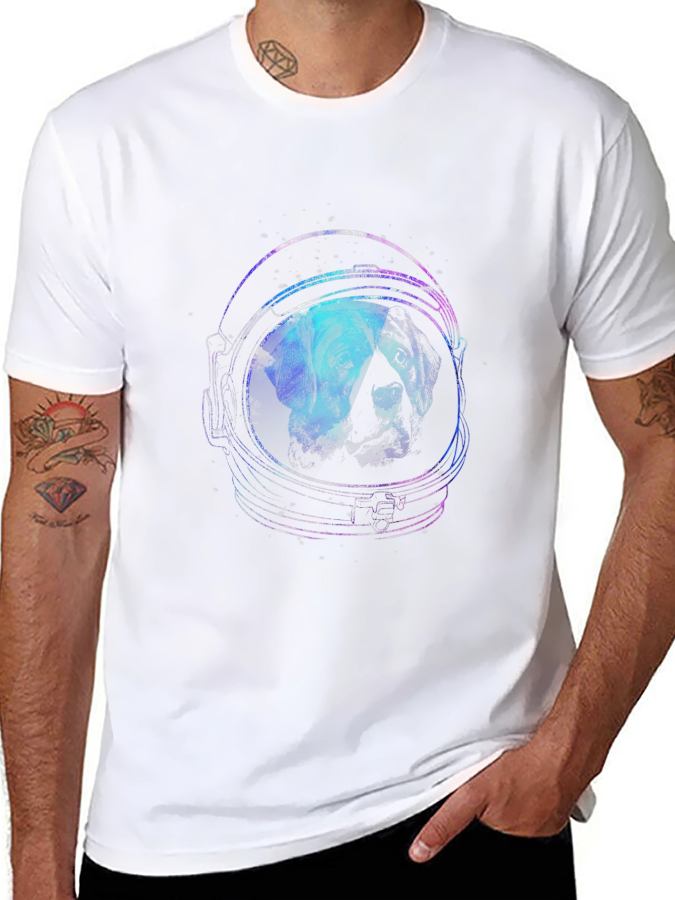 Black Astronaut Dog Graphic Tee - Black Cotton T-Shirt view 8