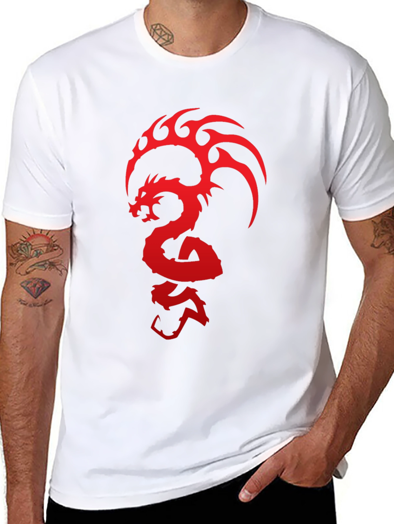 Black Dragon Graphic T-Shirt - Bold Red Design on Black Cotton Tee view 8