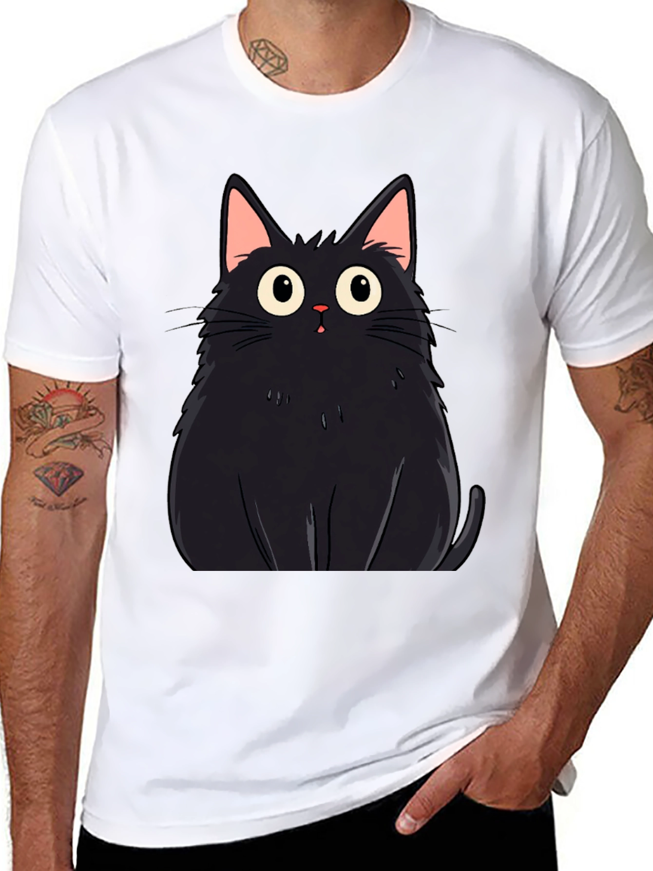 Black Black Cat Graphic Tee - Men's Casual T-Shirt view 8