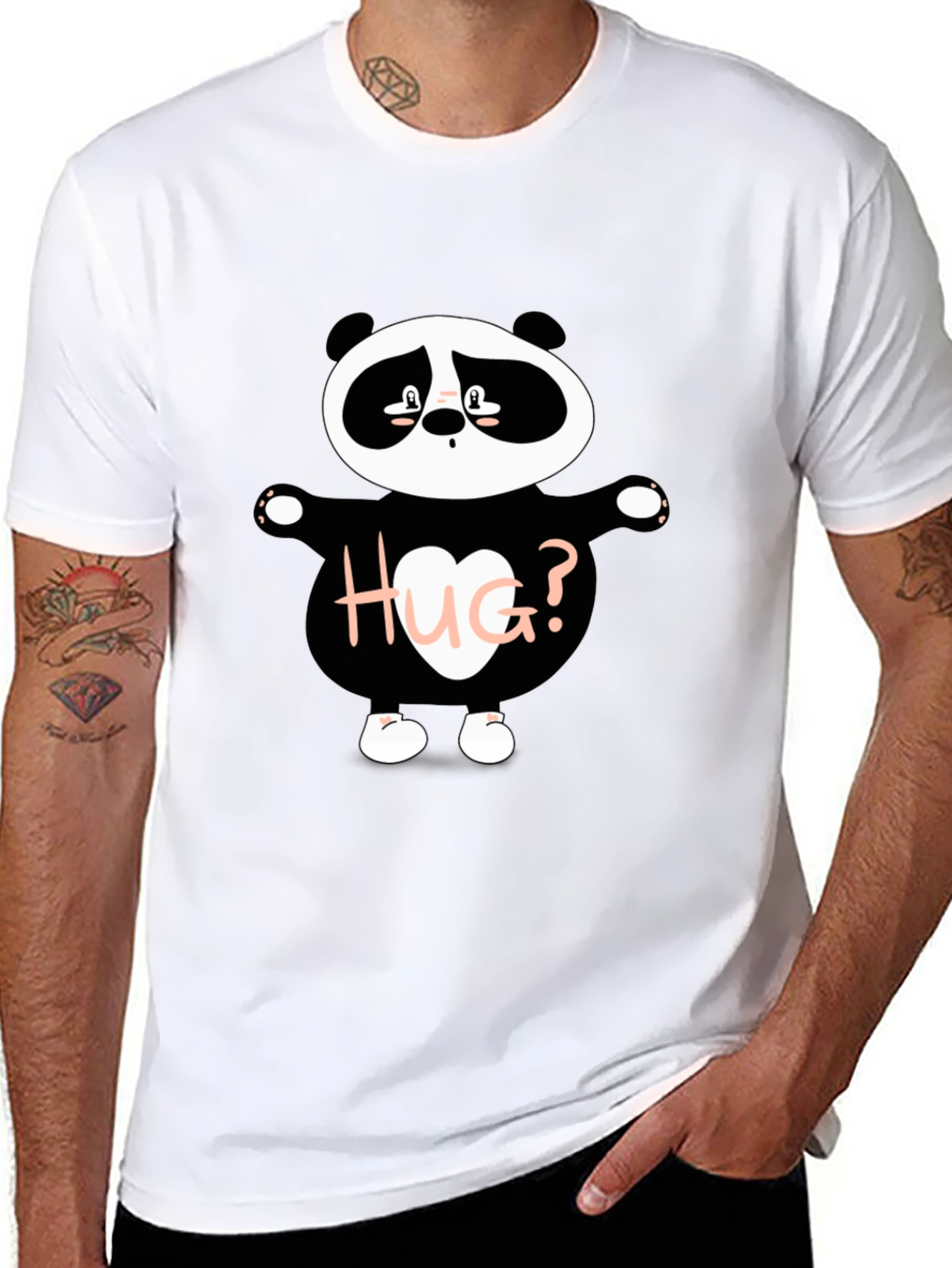 Black Cute Panda 'Hug?' Graphic T-Shirt view 8