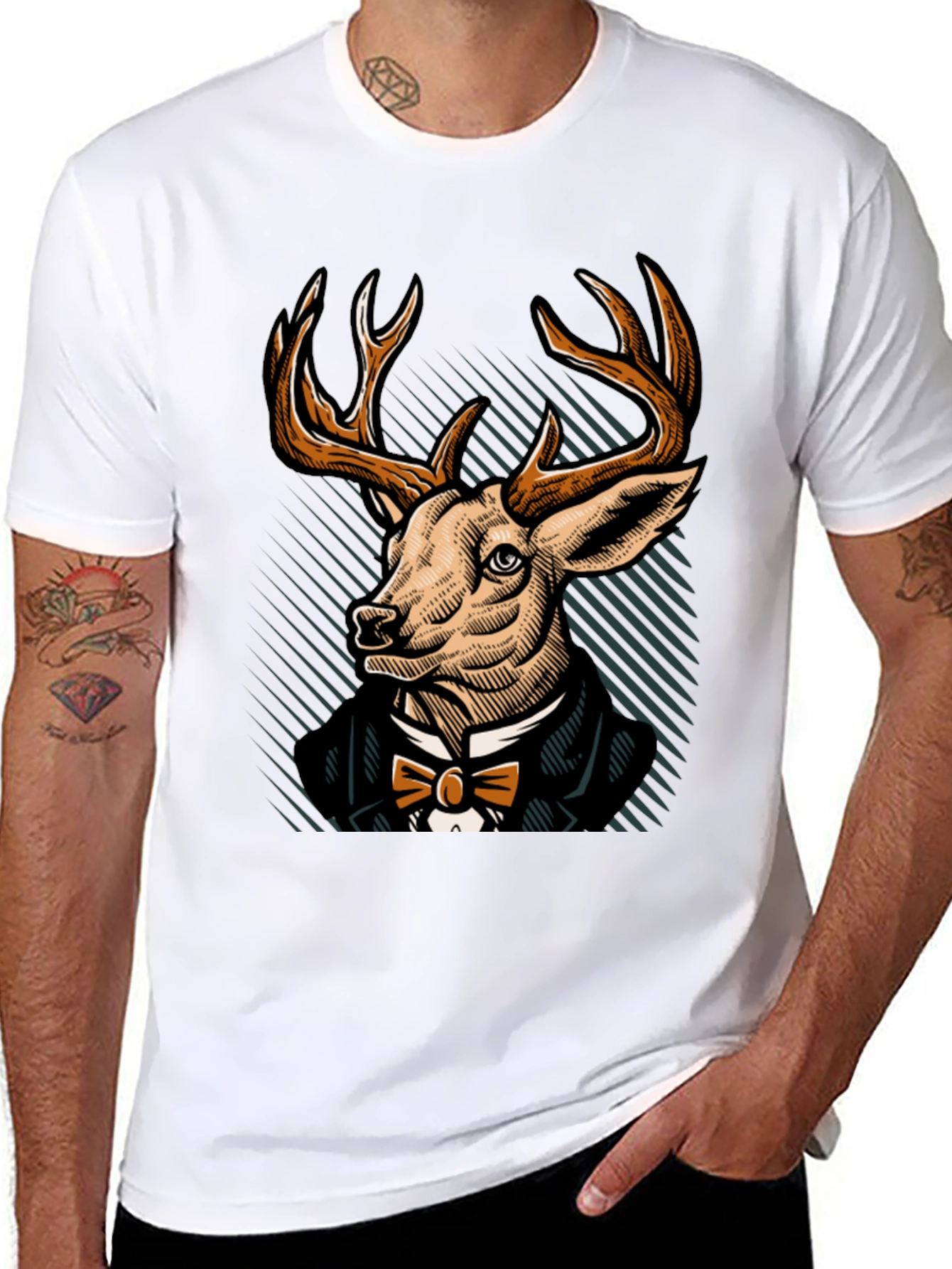 Black Dapper Deer T-Shirt - Elegant Animal Graphic Tee view 8