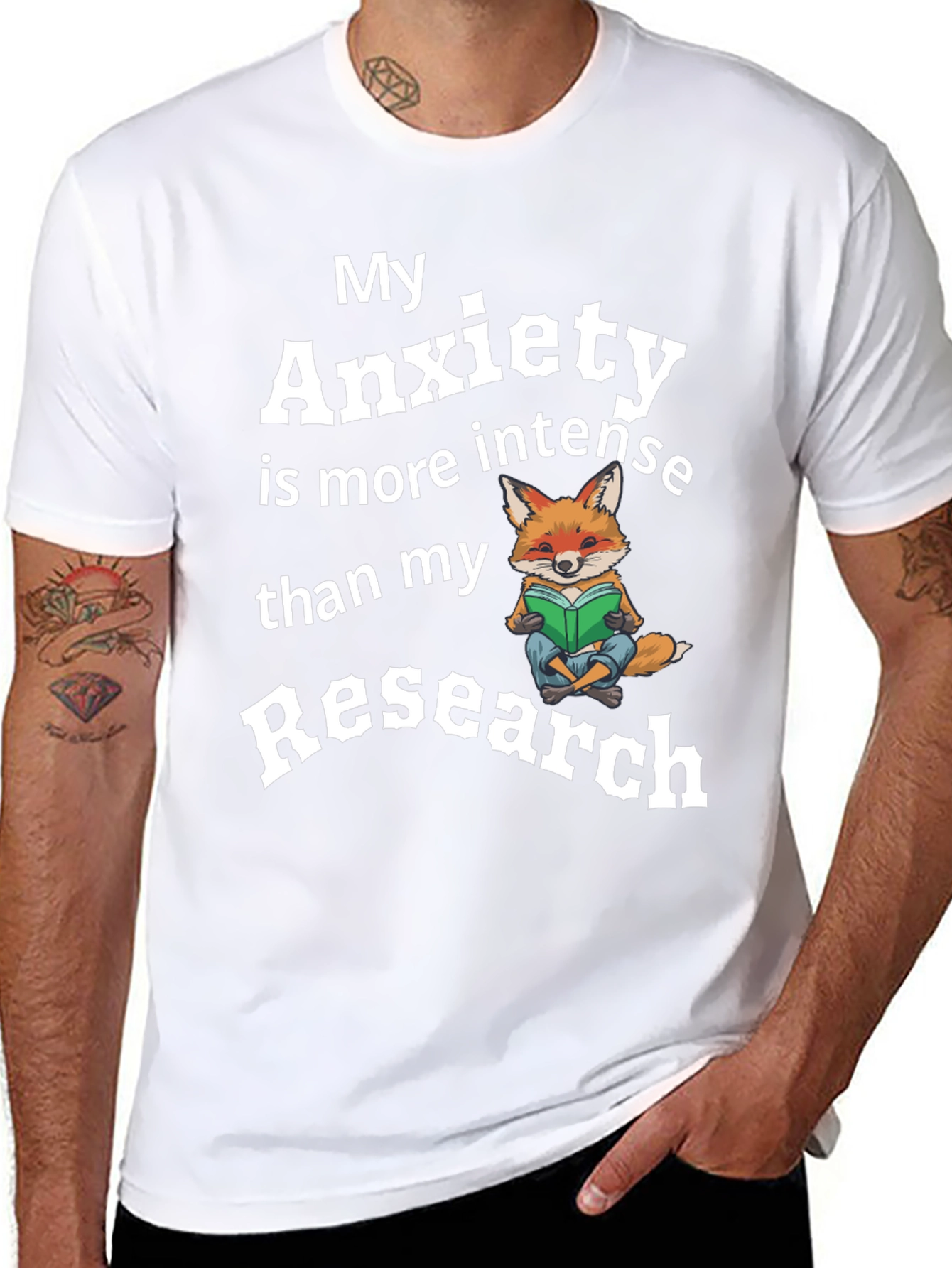 Black My Anxiety Research Fox T-Shirt Funny Novelty view 8