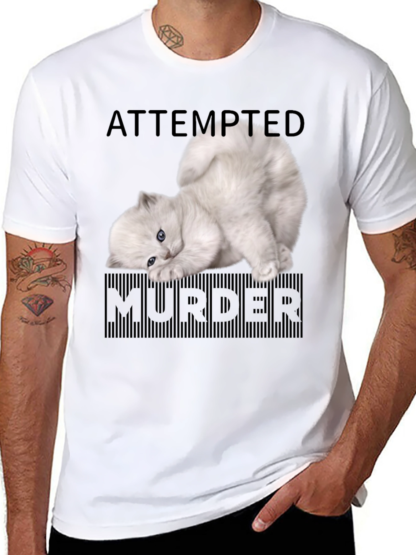 Black Attempted Murder Kitten T-Shirt - Funny Cat Lover Tee view 8