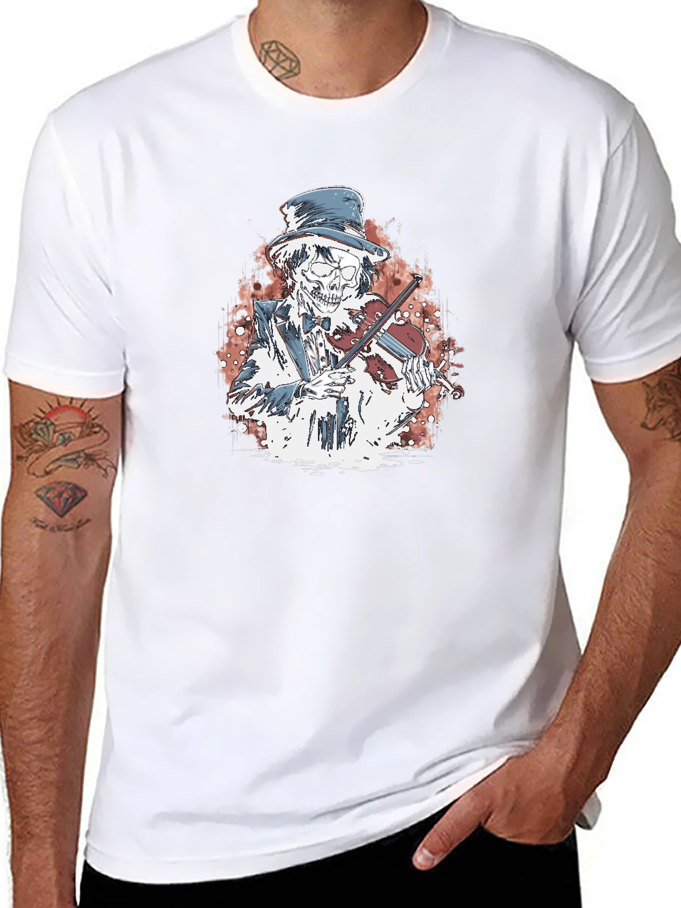 Black Skeleton Violinist Graphic Tee view 8