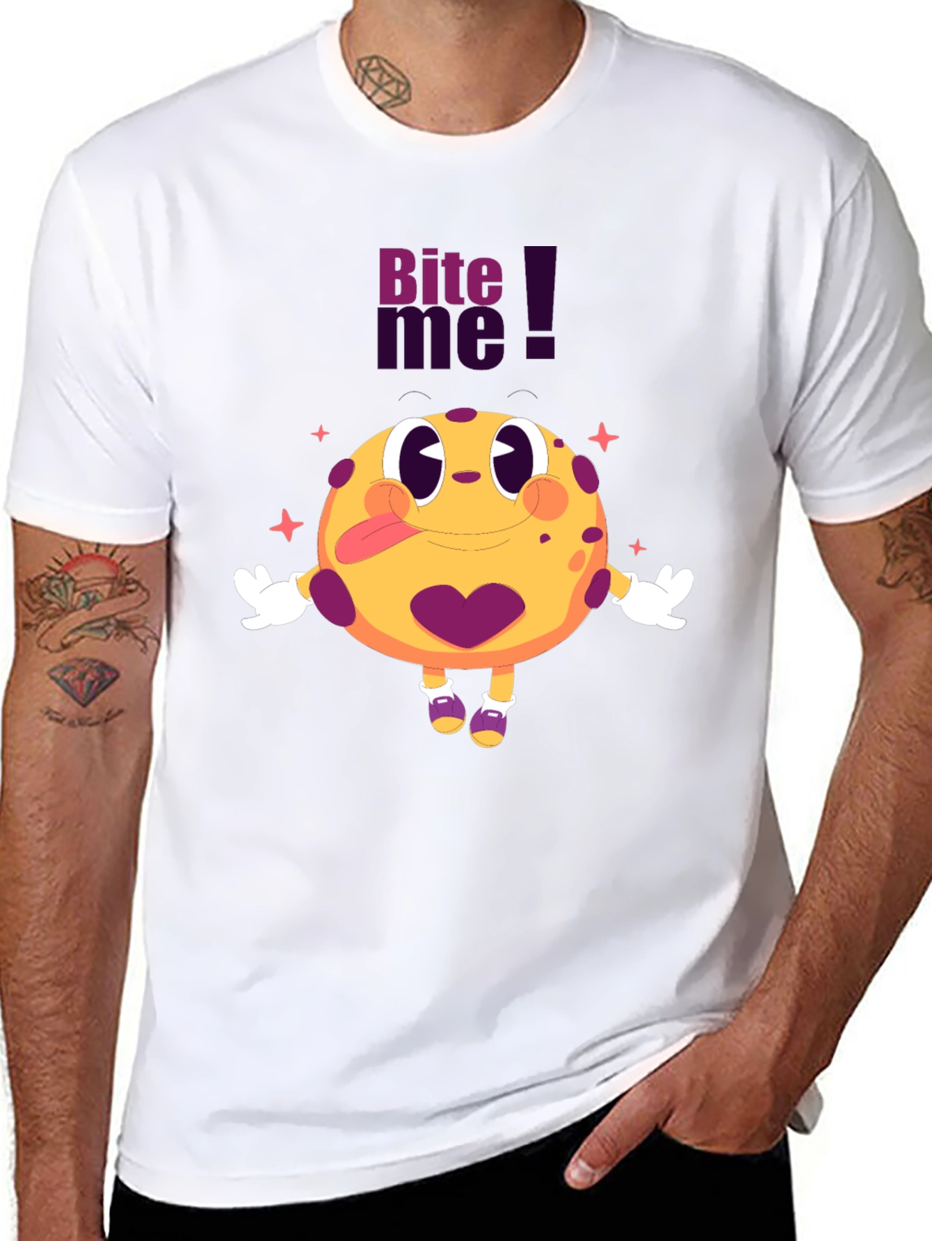 Black Bite Me Cartoon Graphic Black T-Shirt view 8