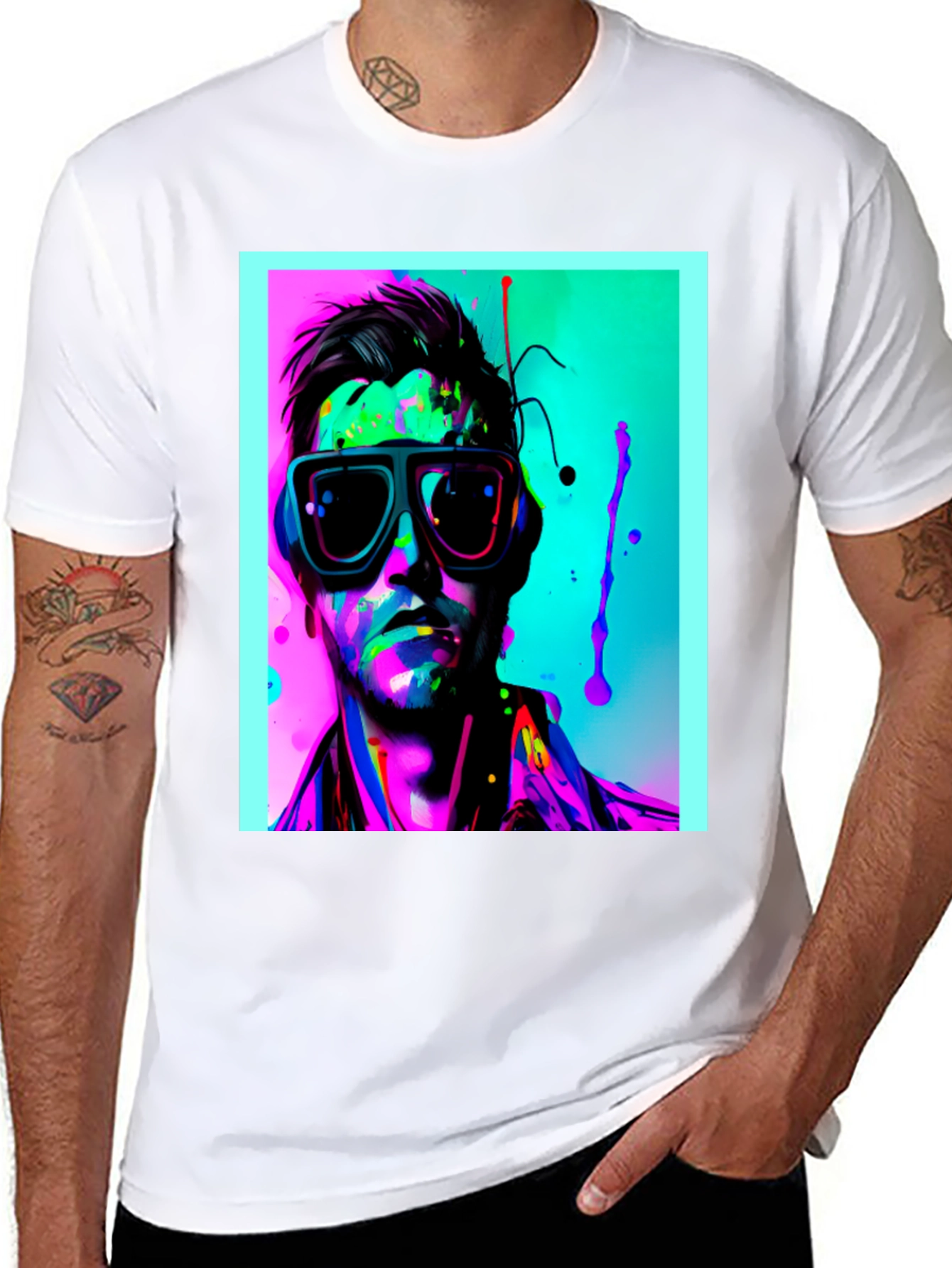 Black Neon Splash Portrait T-Shirt view 8