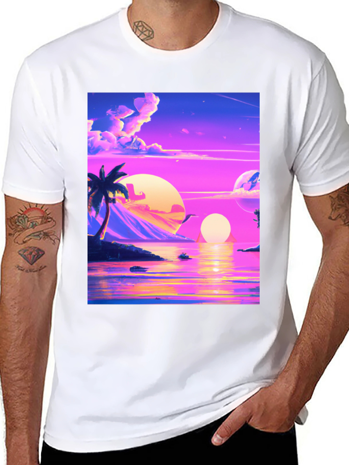 Black Vaporwave Sunset T-Shirt - Black view 8