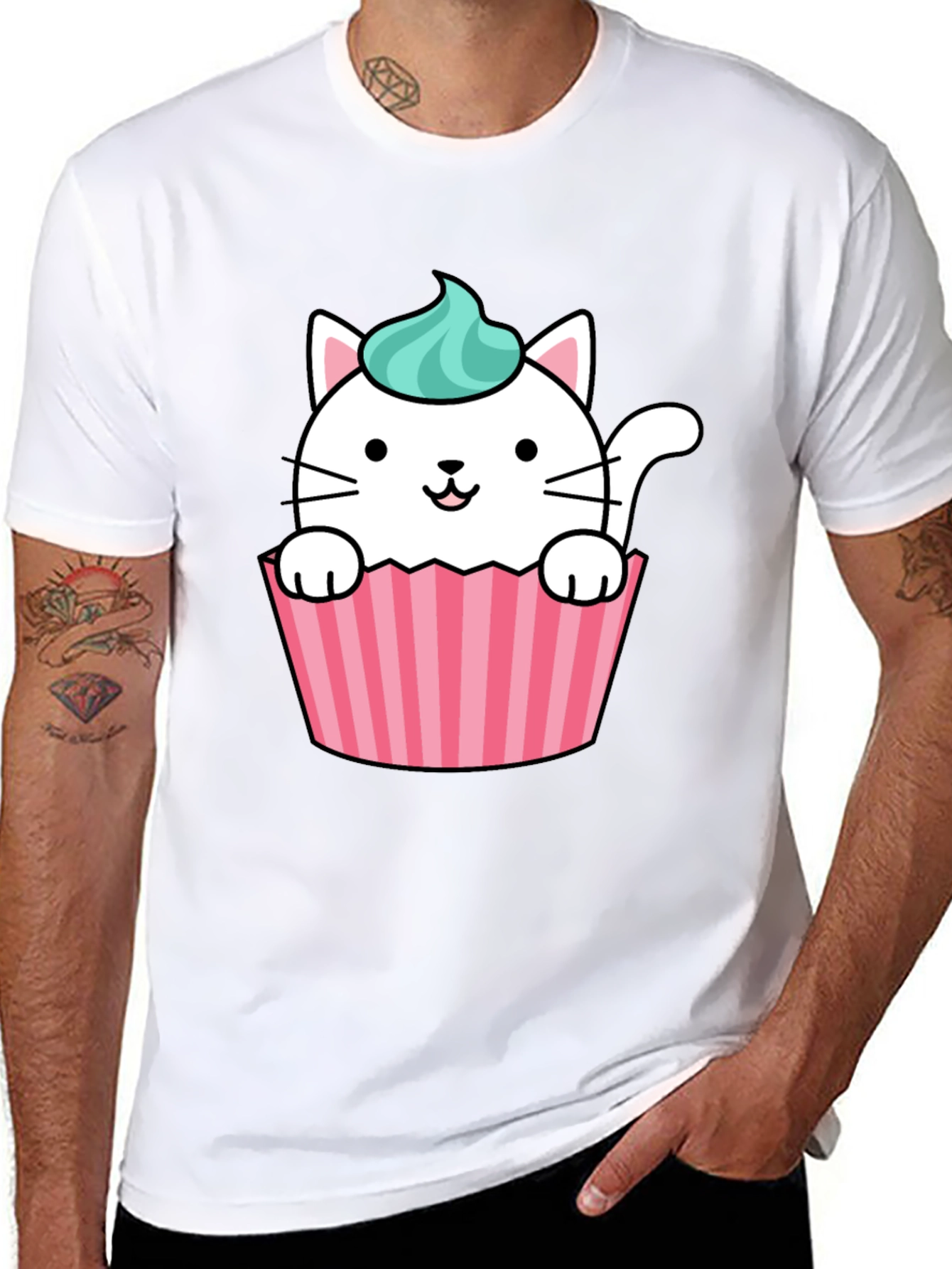 Black Cute Cupcake Cat Graphic Tee - Black view 8