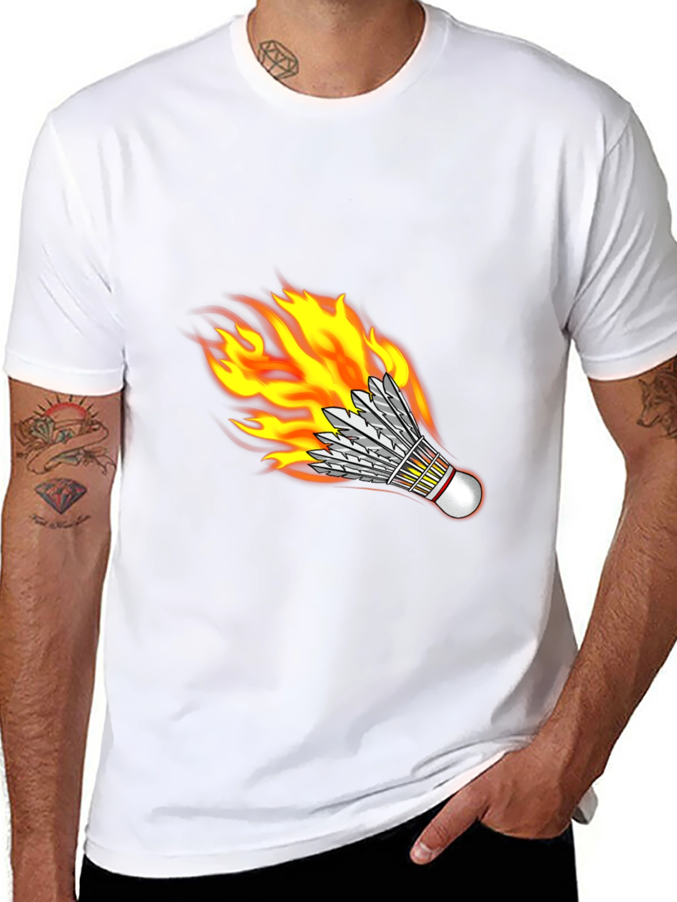 Black Flaming Shuttlecock Graphic Tee view 8