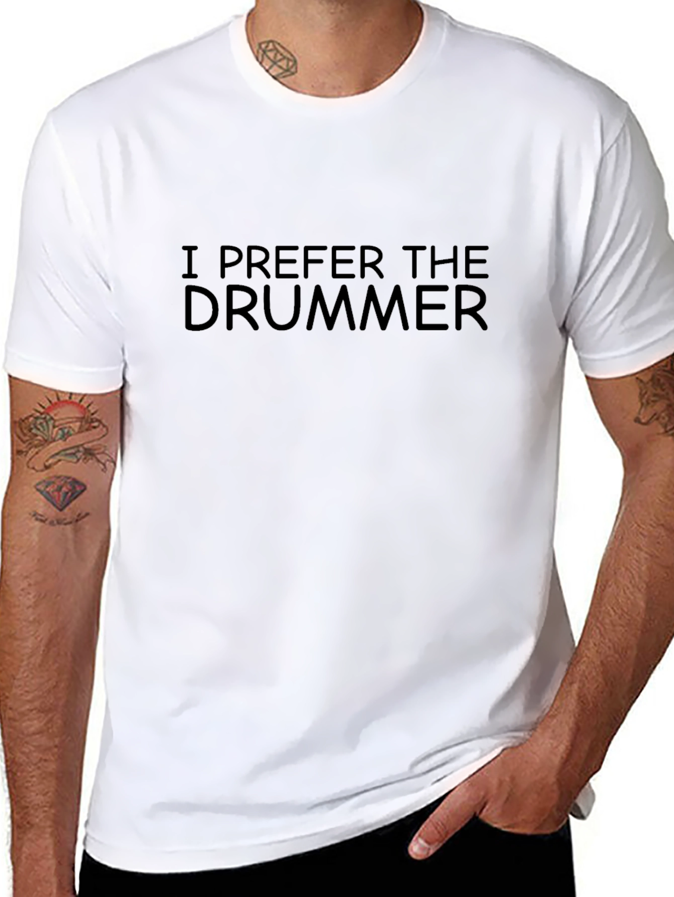 Black I Prefer The Drummer Graphic Tee - Black Crew Neck T-Shirt view 8