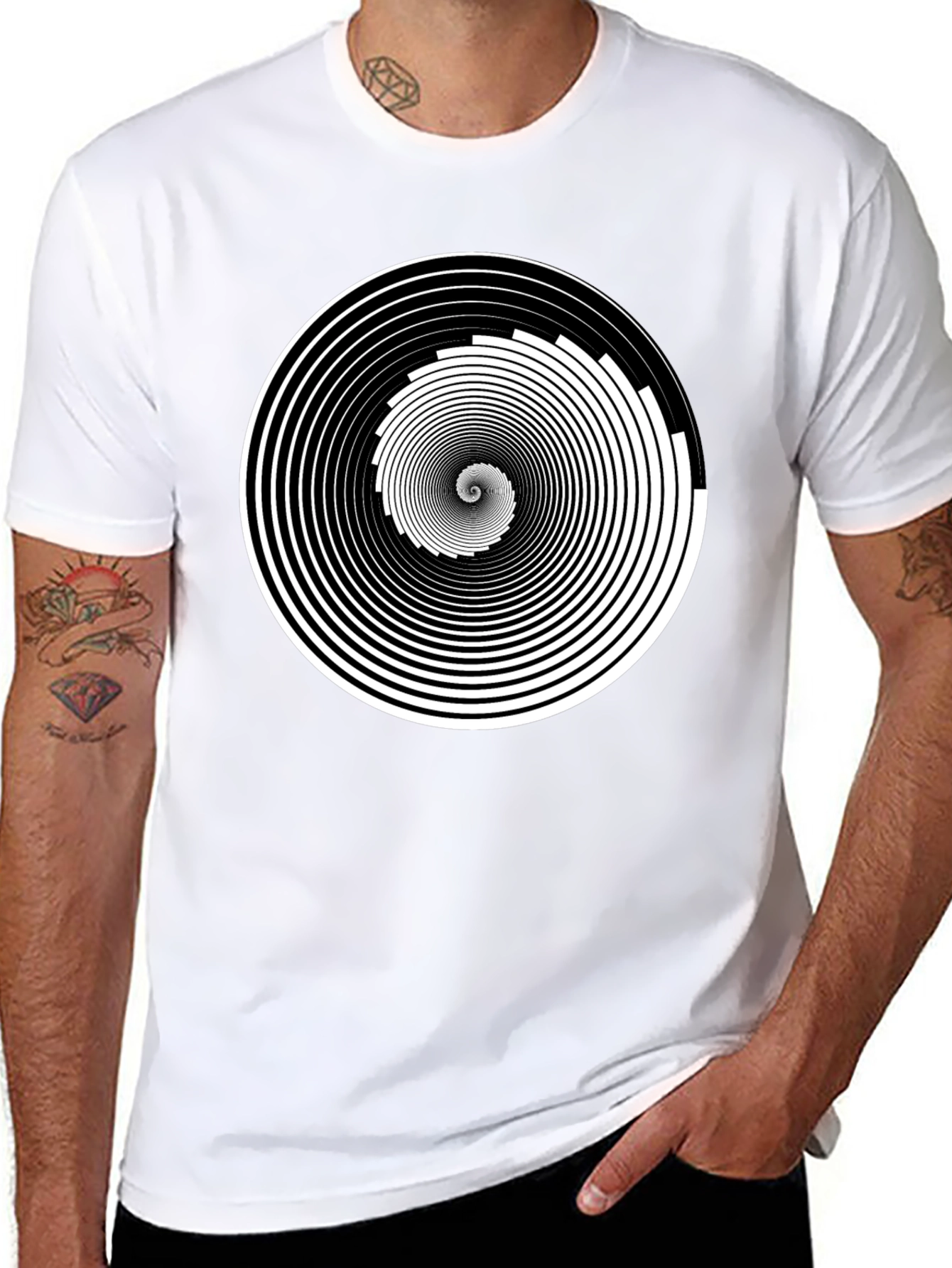 Black Hypnotic Spiral Graphic Tee - Black Cotton Crew Neck view 8
