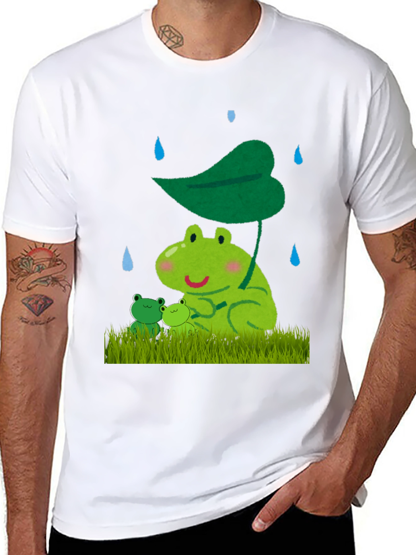 Black Frog Family Under Leaf Umbrella T-Shirt view 8
