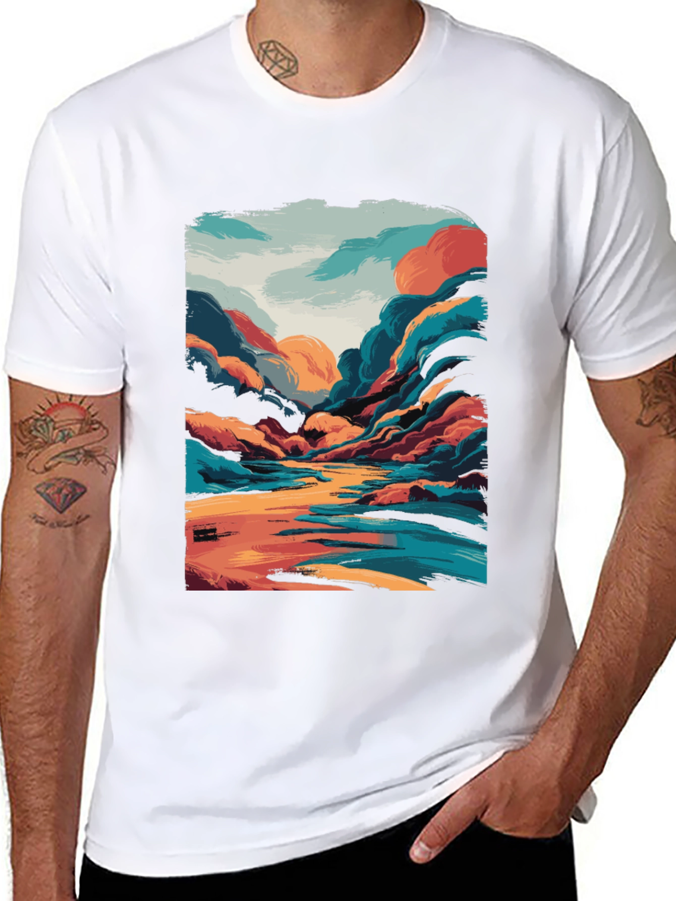 Black Vivid Landscape Graphic Tee - Artistic Comfort view 8