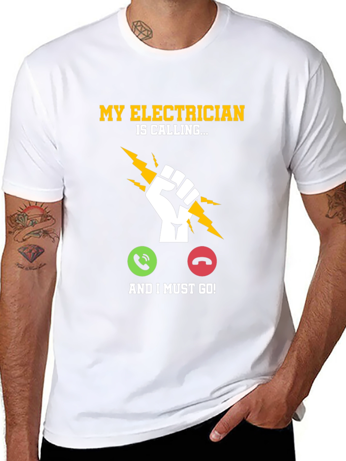 Black Electrician Calling T-Shirt - Funny Job Gift view 8