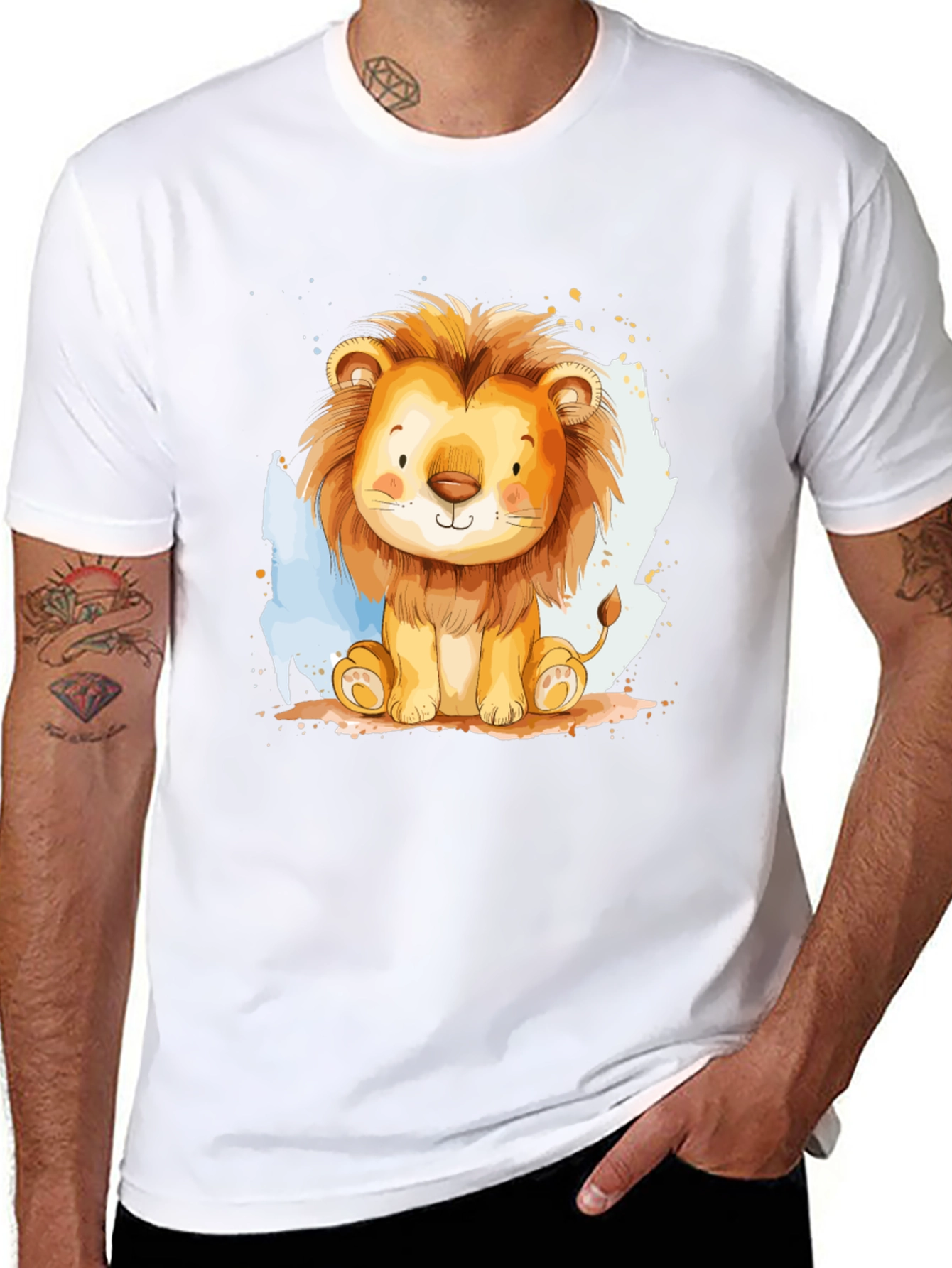 Black Cute Lion Graphic Tee - Black Cotton T-Shirt view 8