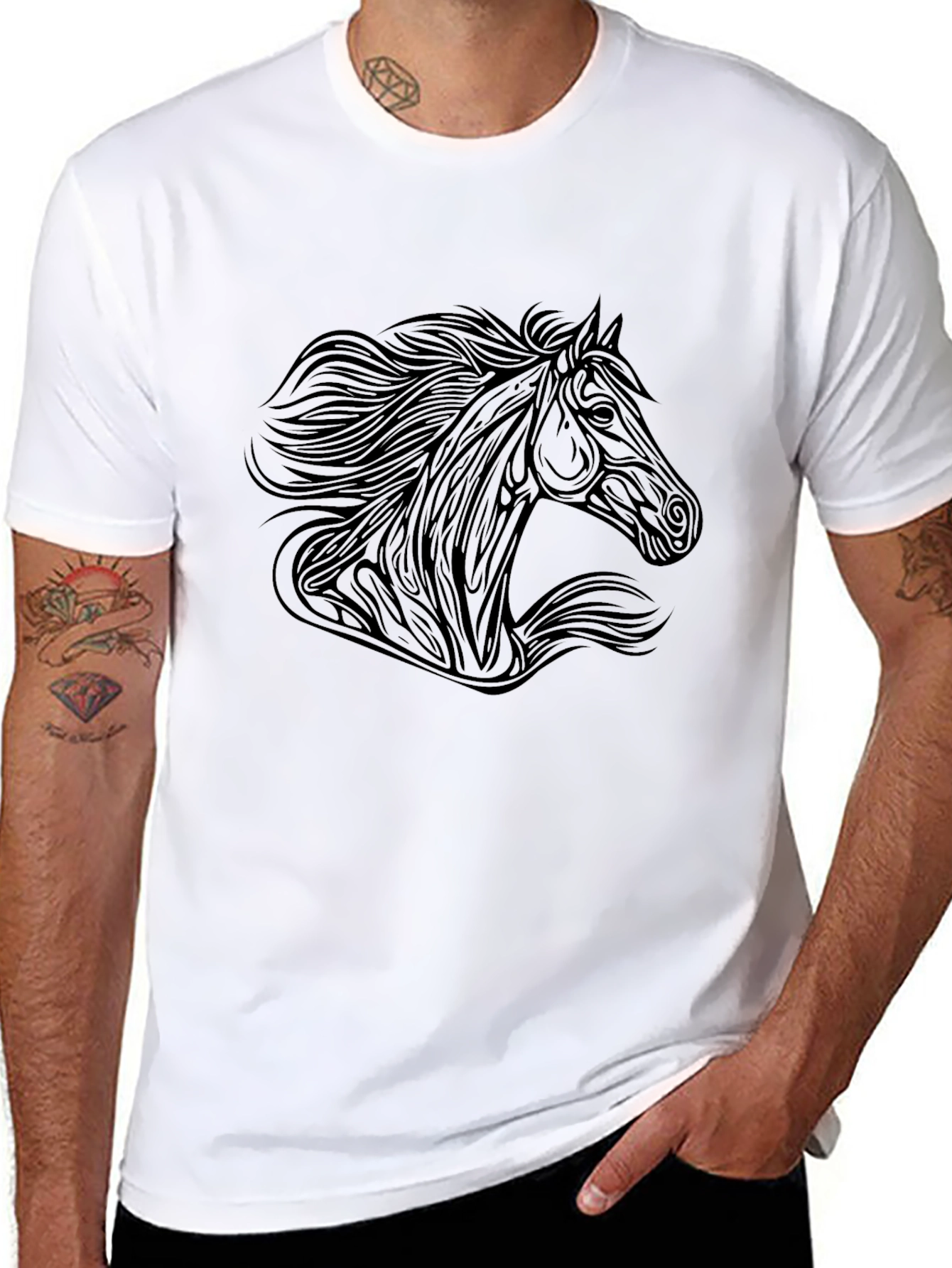 Black Men's Black Horse Graphic Tee - Stylish & Unique Design view 8