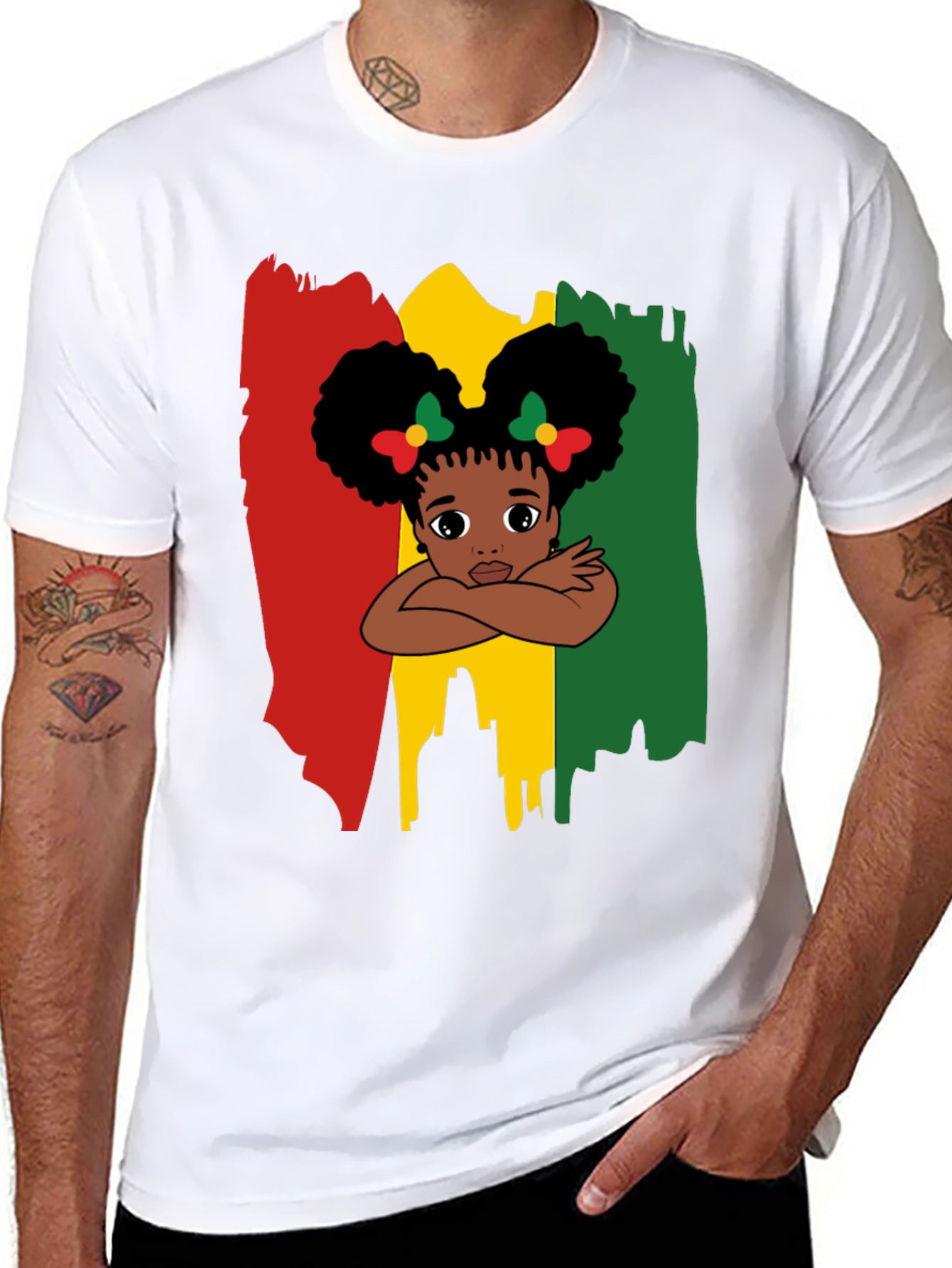 Black Cute Girl Afro T-Shirt - Red Yellow Green view 8