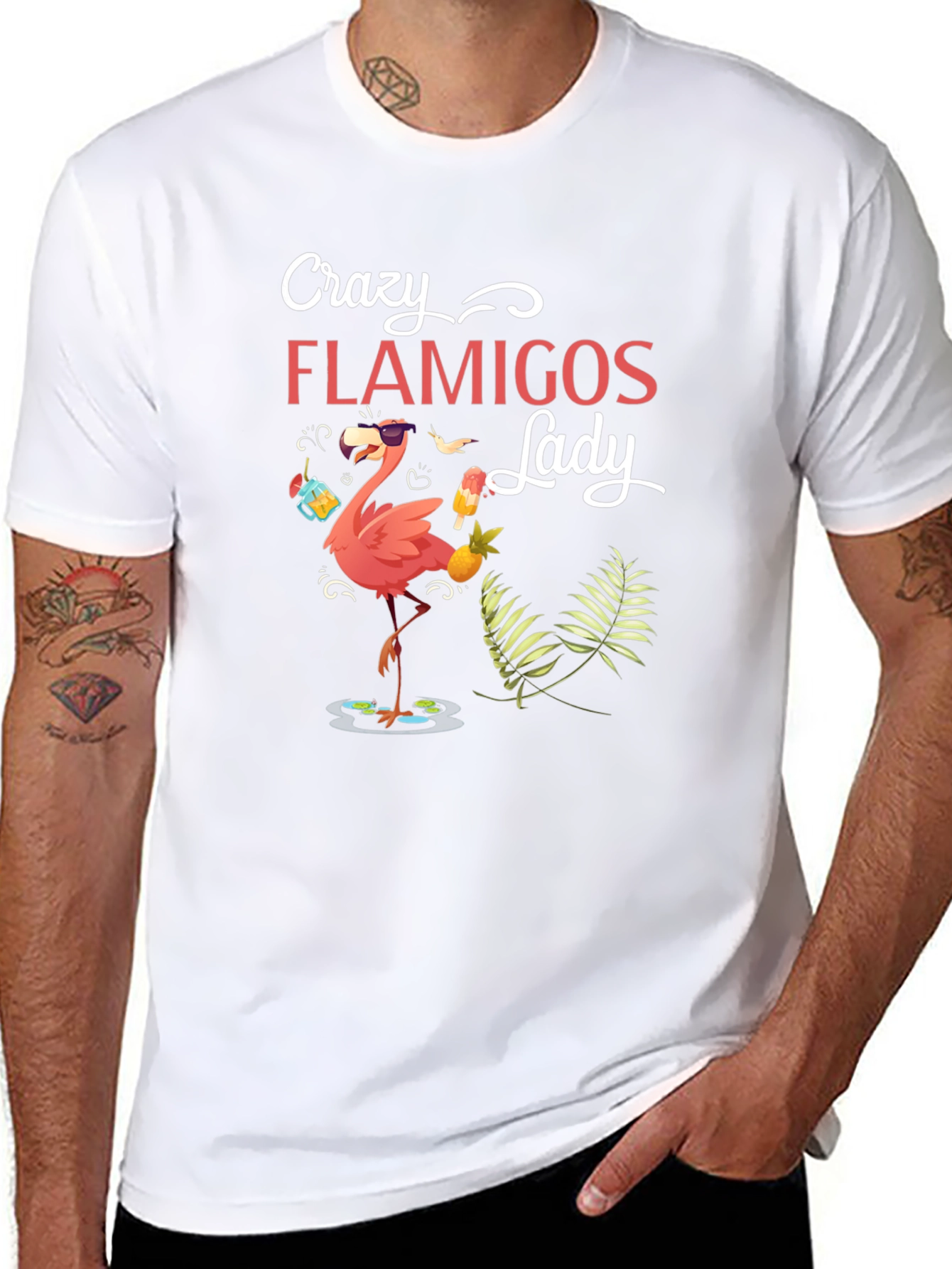 Black Crazy Flamingos Lady T-Shirt view 8