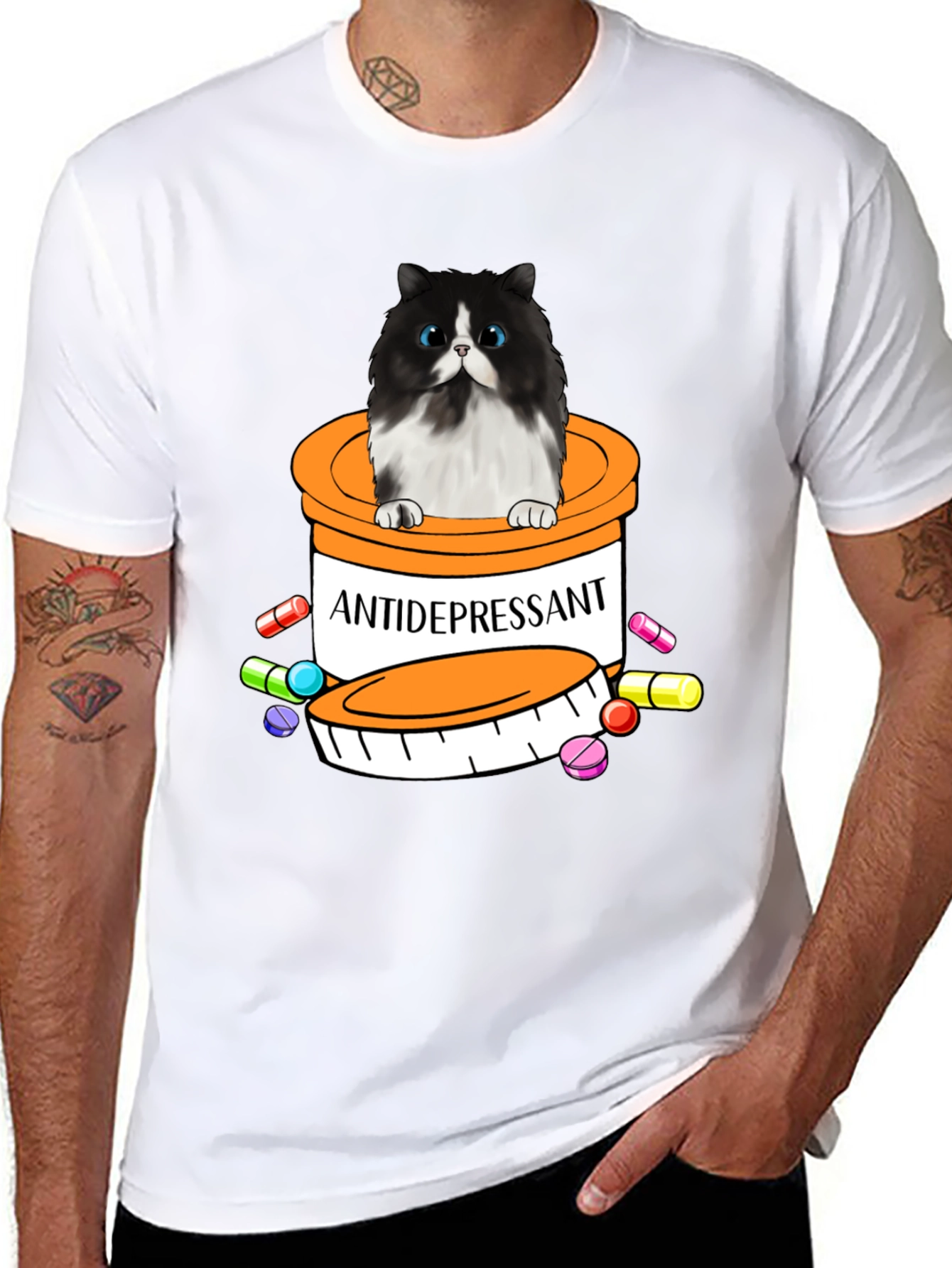 Black Antidepressant Cat T-Shirt - Funny Novelty Tee view 8