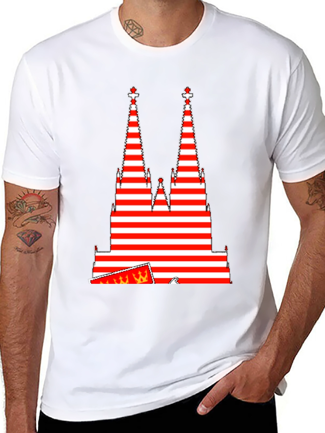 Black Striped Tower Graphic Tee - Unique Men's Black T-Shirt view 8
