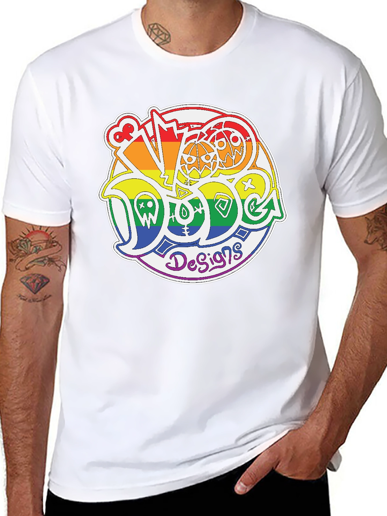 Black Rainbow Doodle Design T-Shirt view 8
