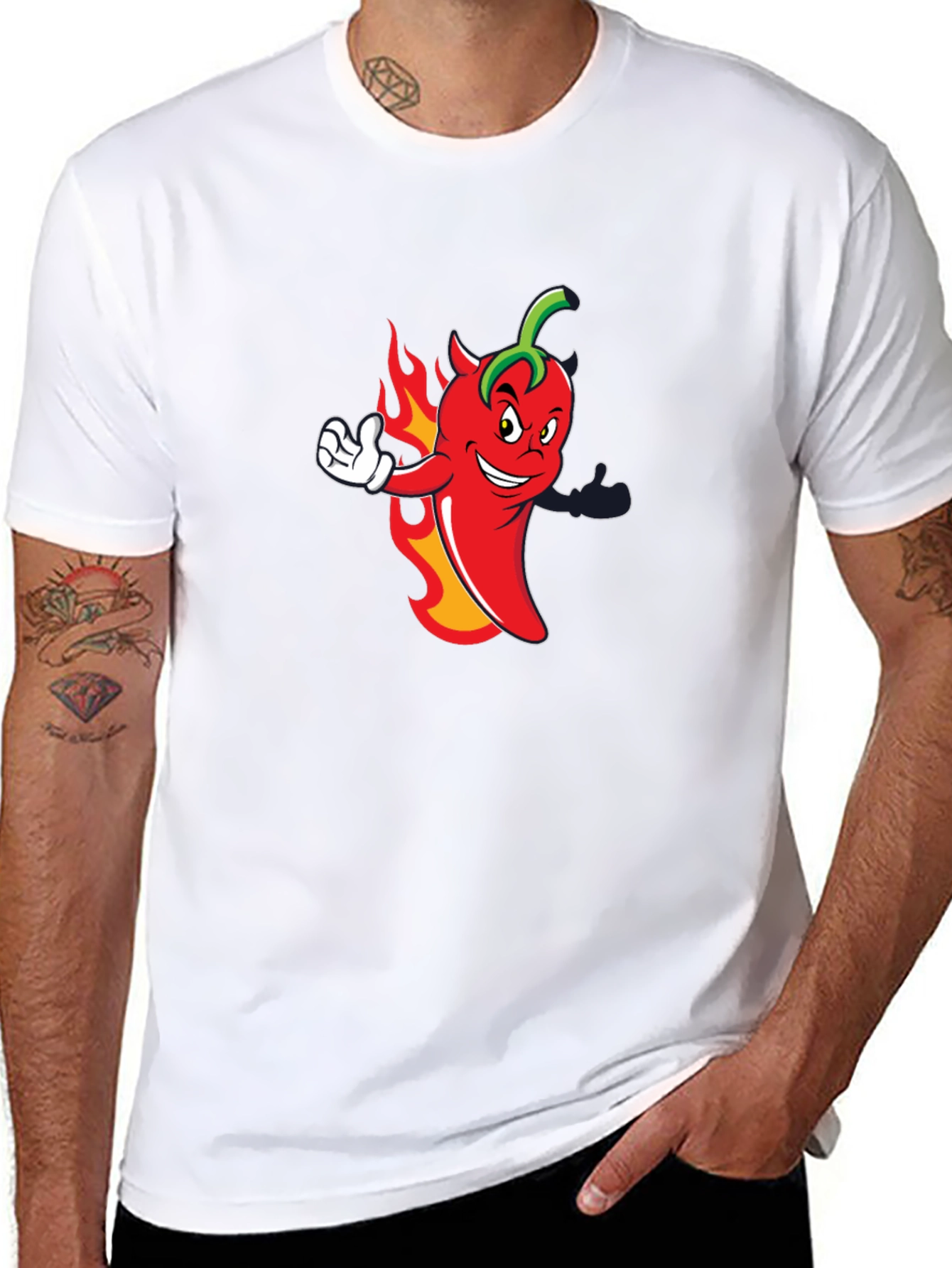 Black Spicy Chili Pepper Cartoon Graphic Black T-Shirt view 8