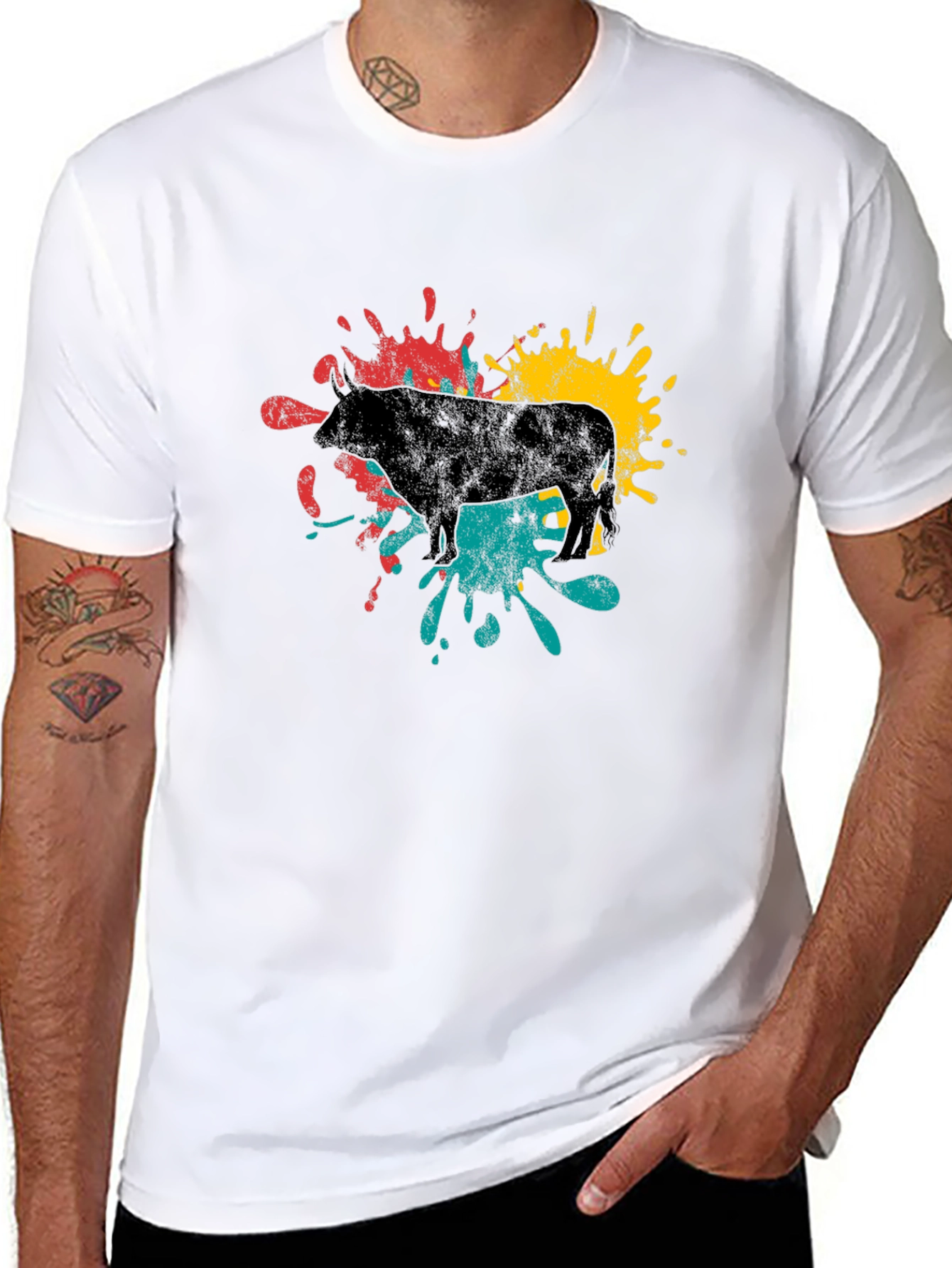 Black Abstract Bull Graphic Tee - Black view 8