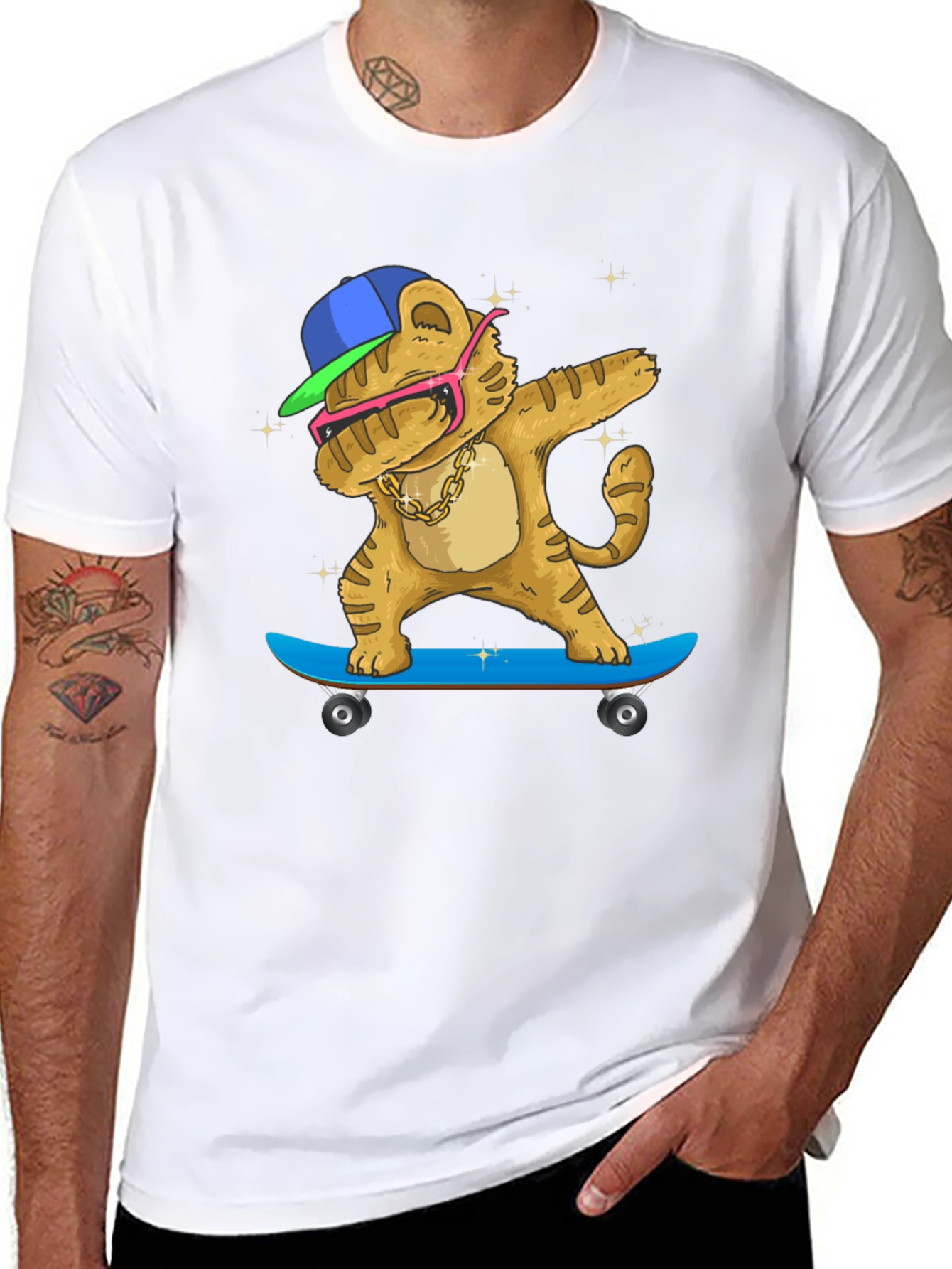 Black Dabbing Tiger Skateboard T-Shirt view 8