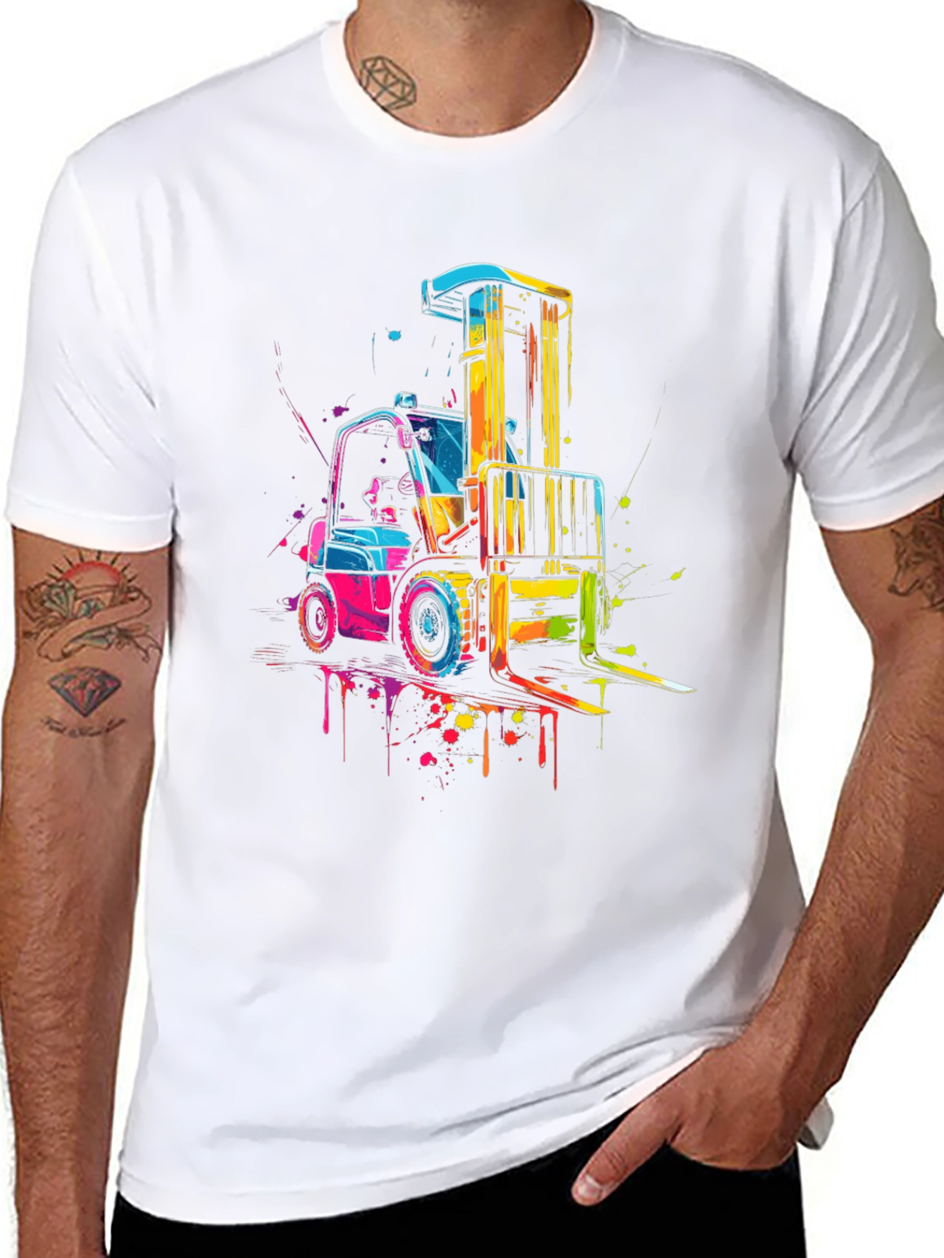 Black Forklift Graphic Tee - Colorful Construction Shirt view 8