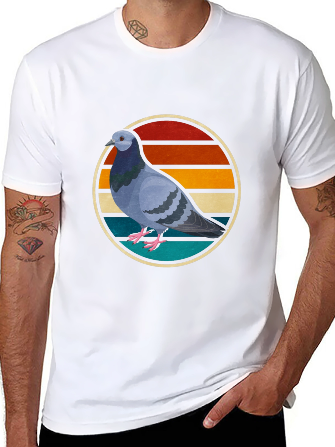 Black Retro Pigeon Graphic Tee - Cool Bird Lover Shirt view 8