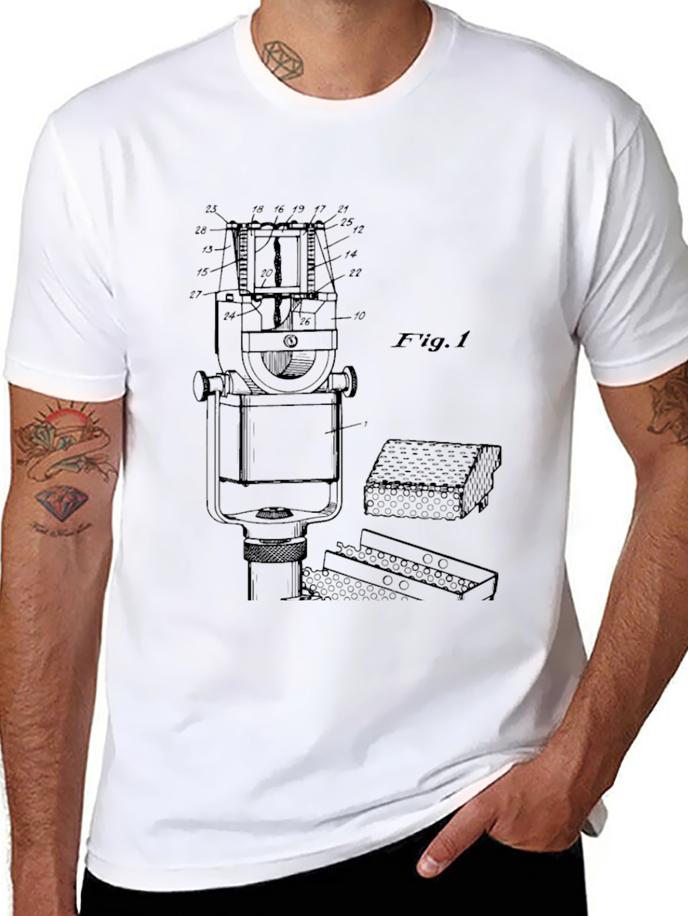 Black Vintage Microphone Patent T-Shirt - Classic Black view 8