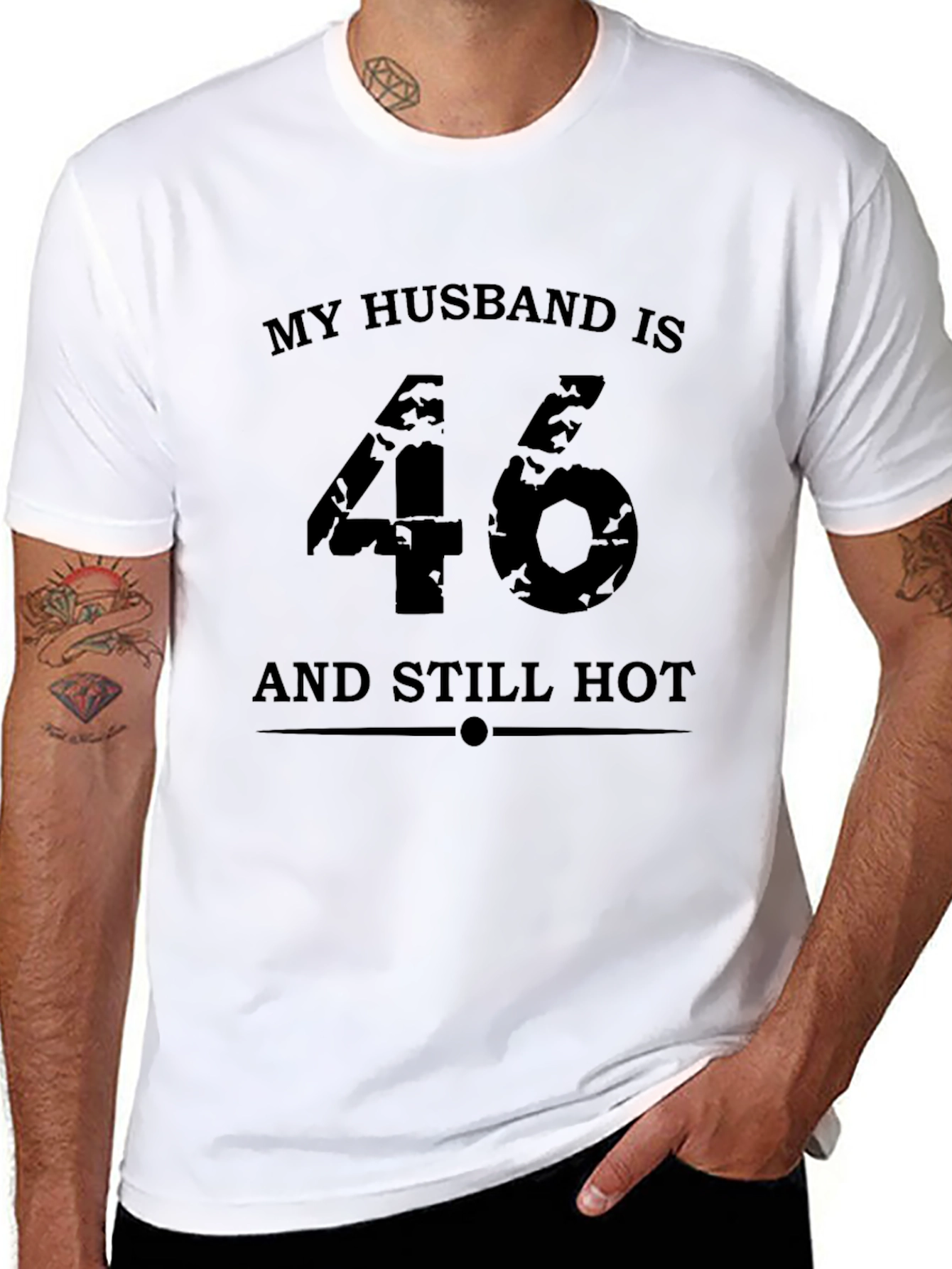 Black Husband Birthday T-Shirt - 46 & Still Hot! view 8