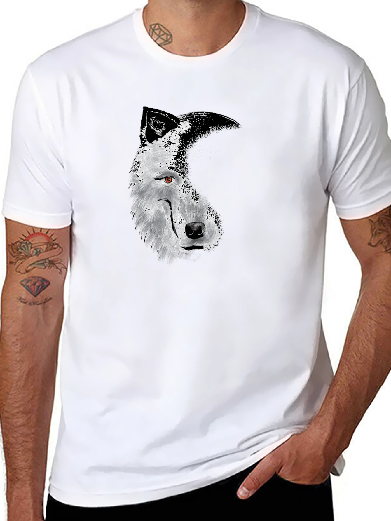 Black Men's Black Wolf Graphic Tee - Stylish & Unique Design view 8