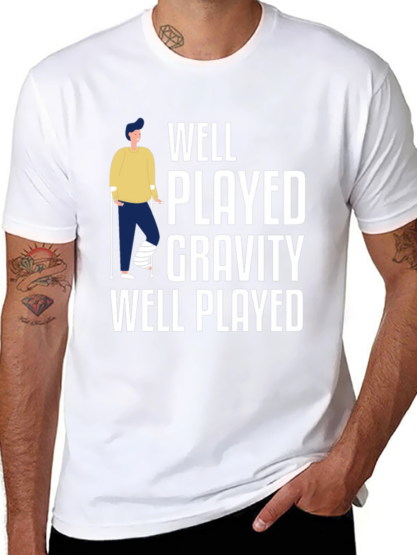 Black Well Played Gravity Funny Injury T-Shirt view 8