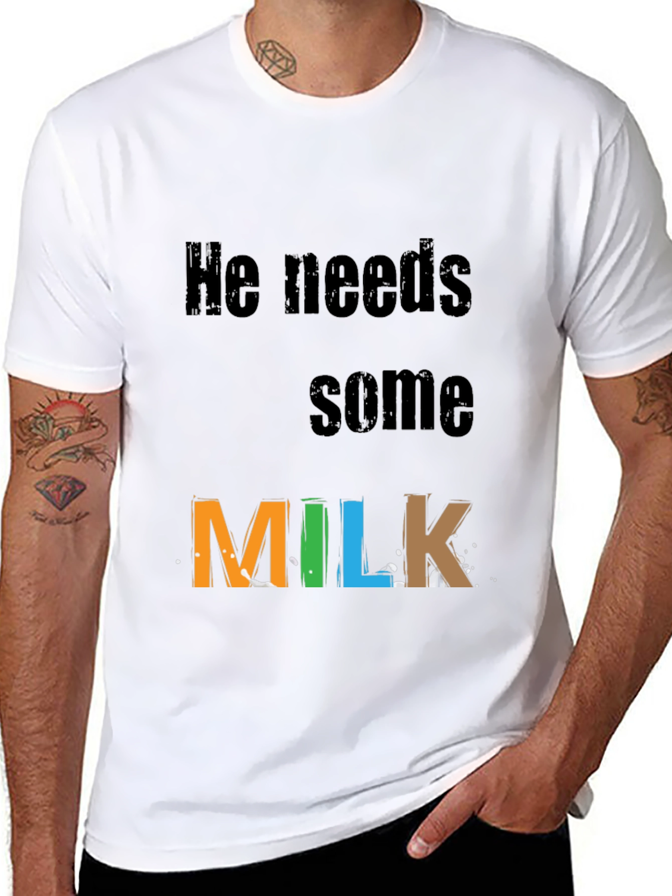 Black He Needs Milk T-Shirt - Funny Novelty Tee view 8