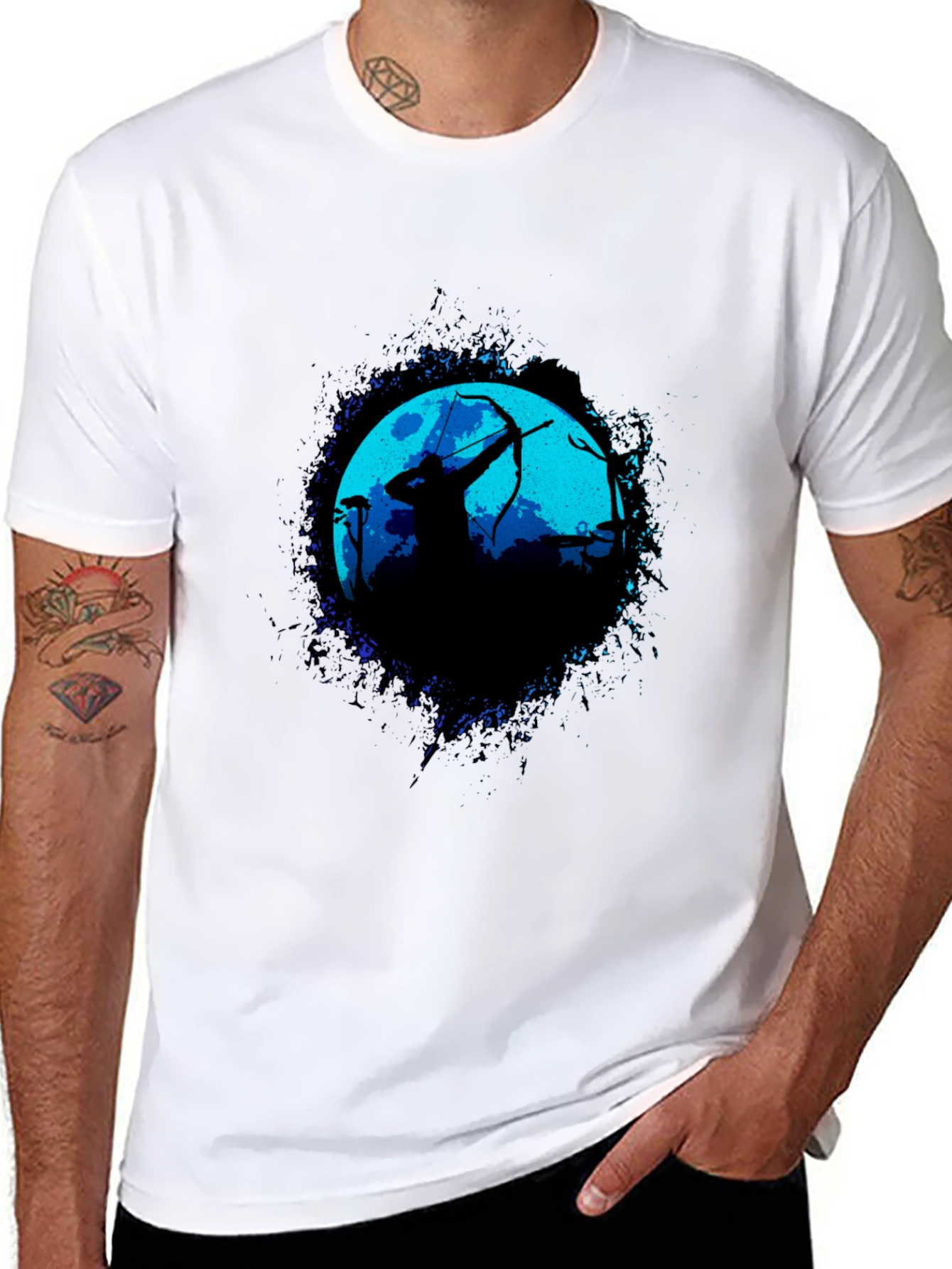 Black Archer Silhouette Graphic Black T-Shirt view 8