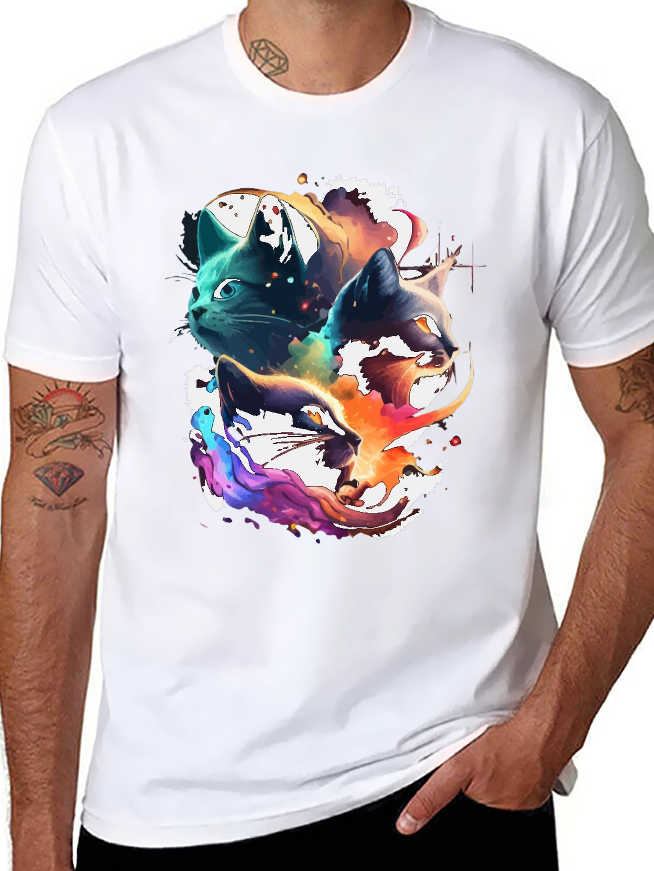 Black Abstract Cat Head Graphic Print Tee view 8