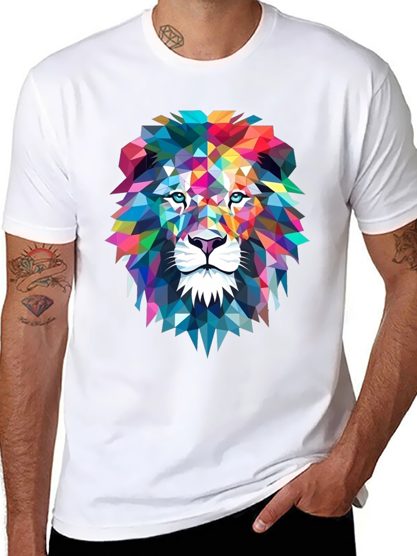 Black Geometric Lion Graphic Tee - Bold Art Design view 8