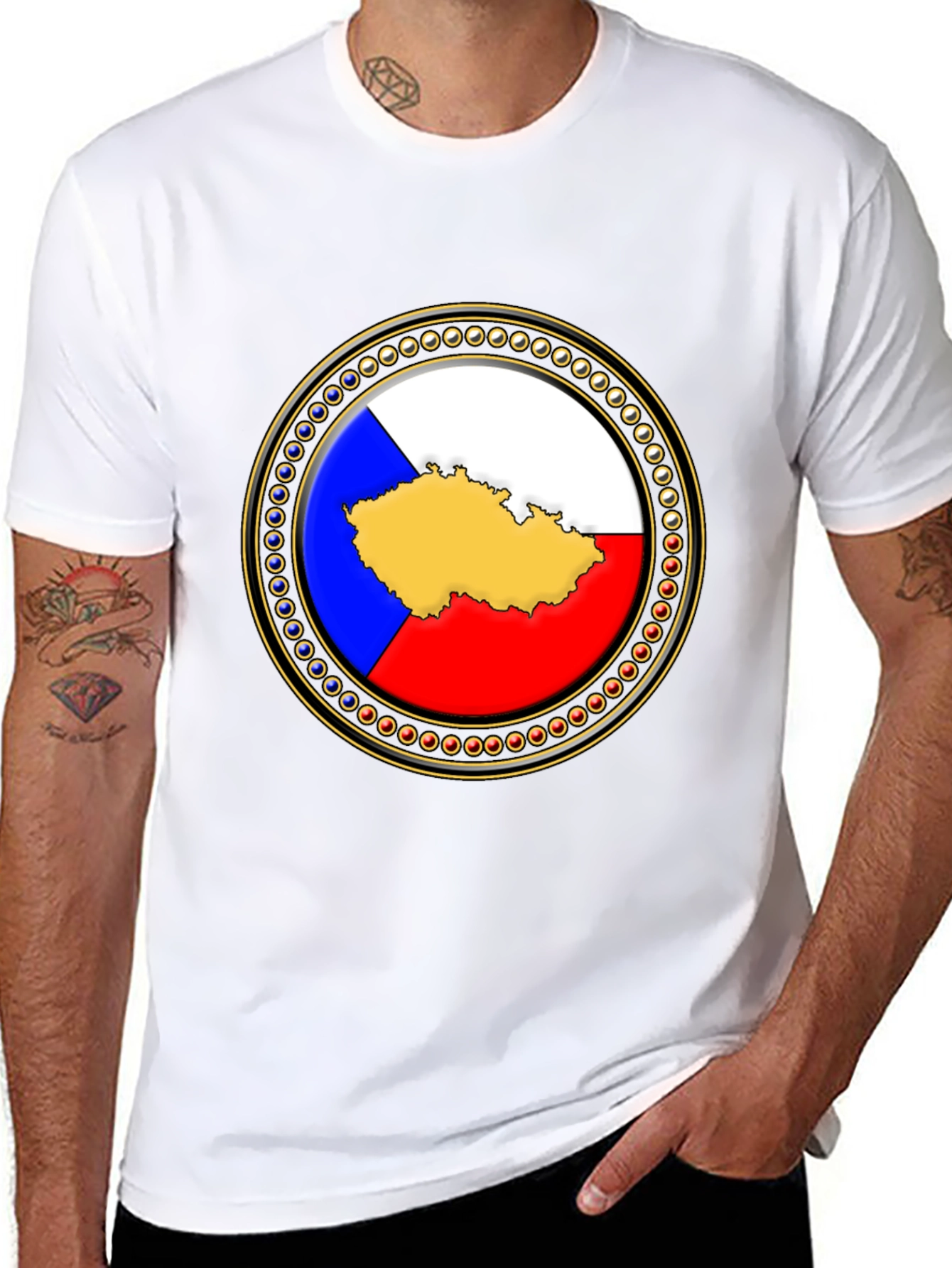 Czech Republic Flag Map T-Shirt - Black Cotton Tee - 8