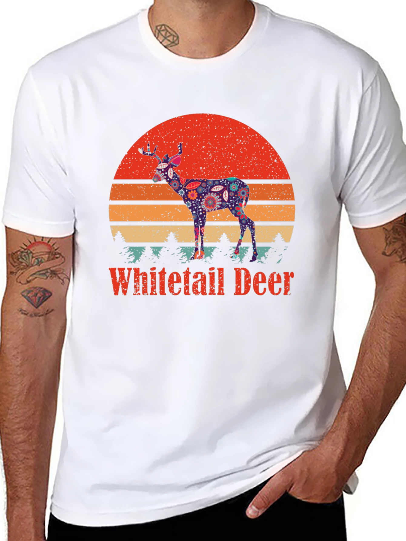 Black Vintage Whitetail Deer Graphic T-Shirt view 8