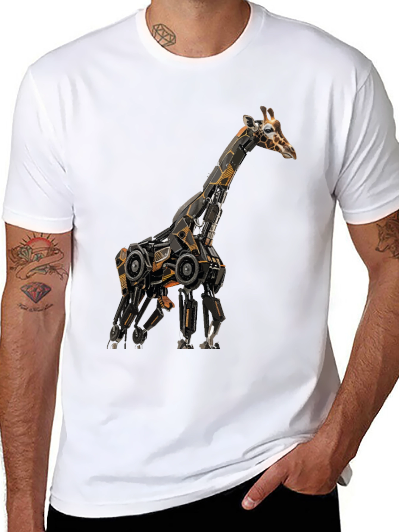 Black Robotic Giraffe Graphic Tee - Cool Black T-Shirt view 8