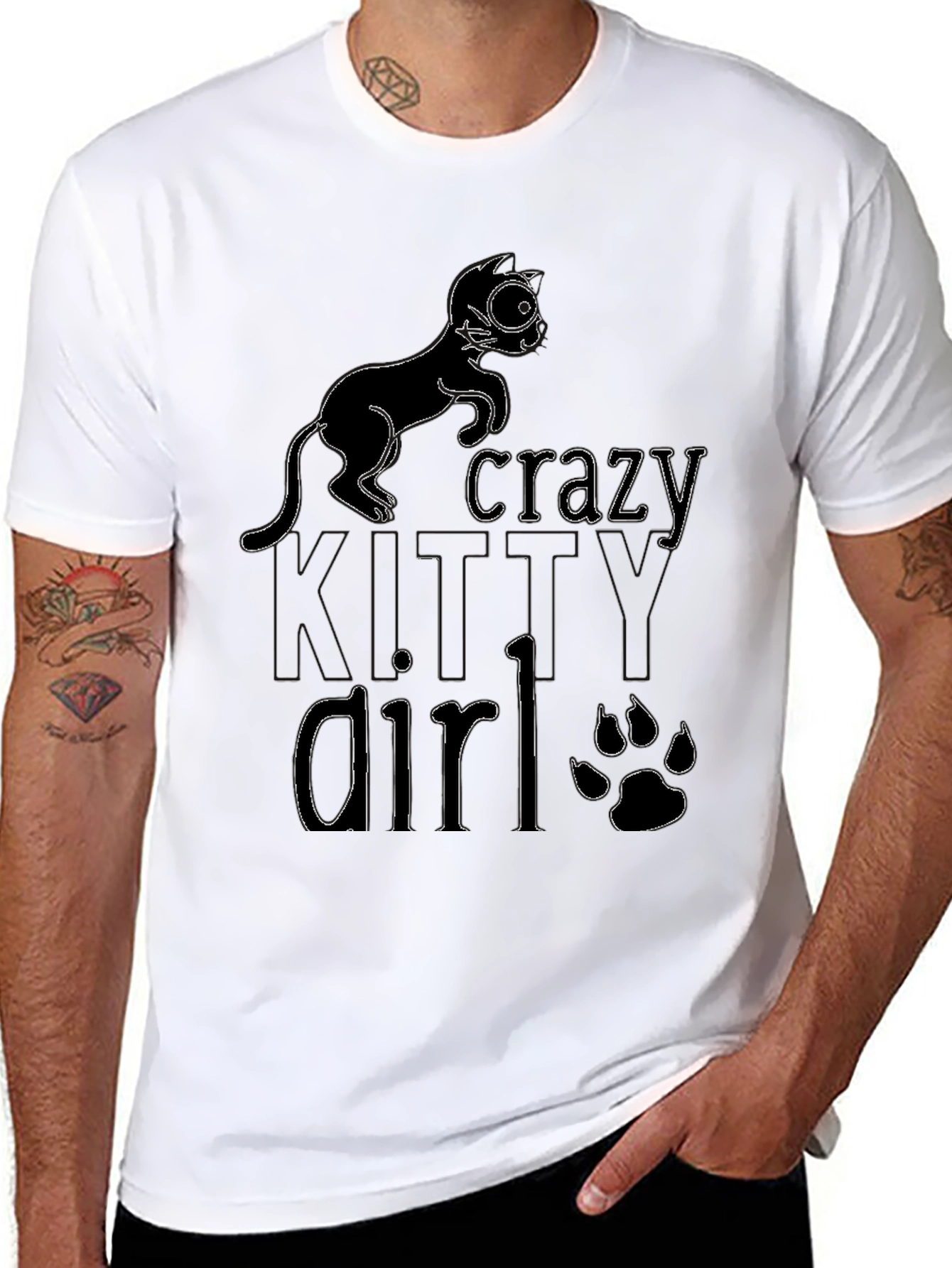 Black Crazy Cat Lady Graphic Tee - Black view 8